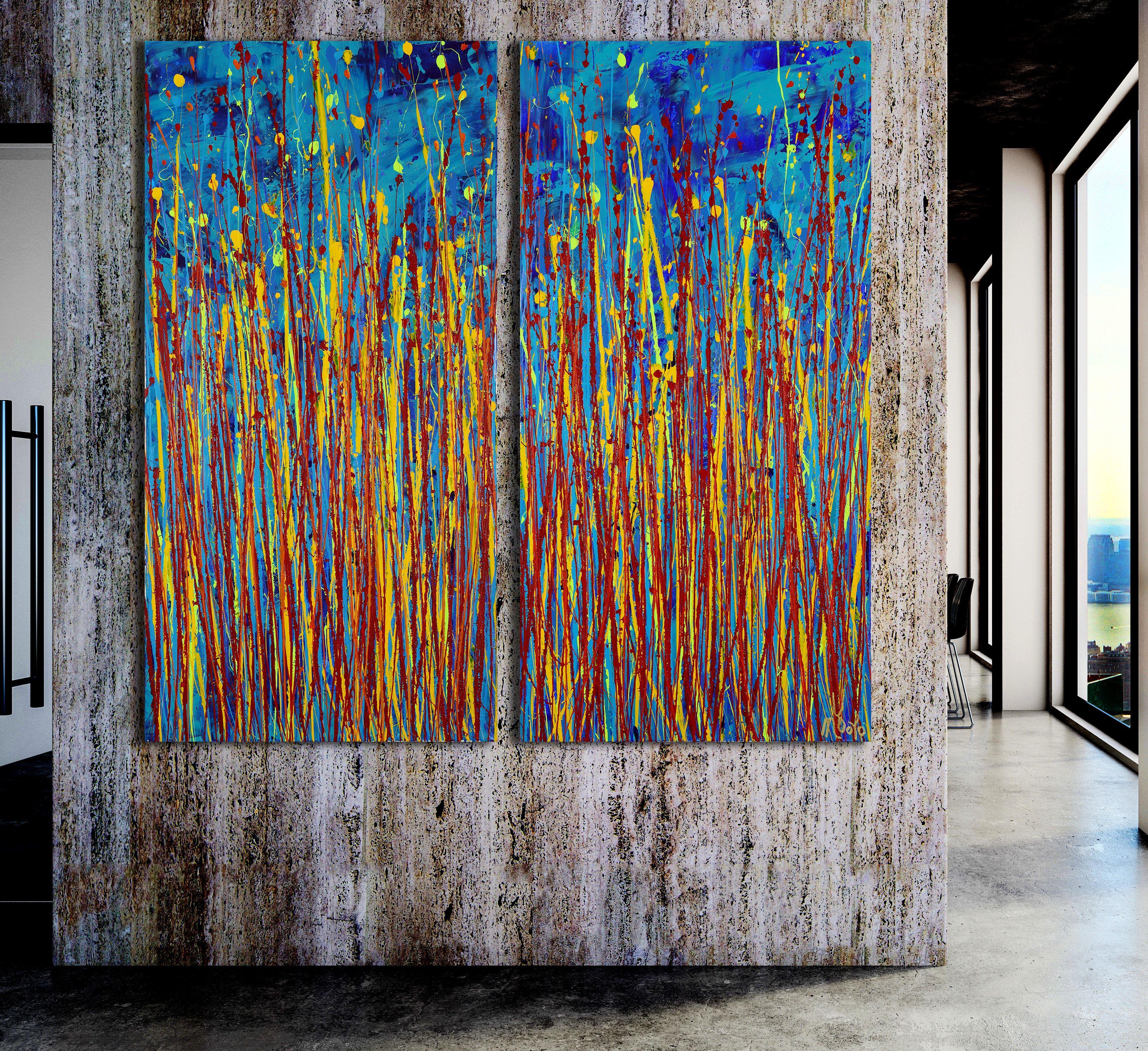 Realizzazione notturna (Diventare chiari) / Dittico, Pittura, Acrilico su tela - Abstract Painting Grigio di Nestor Toro