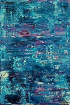 Acryl auf Leinwand in Hellblau und Wasser, Gemälde