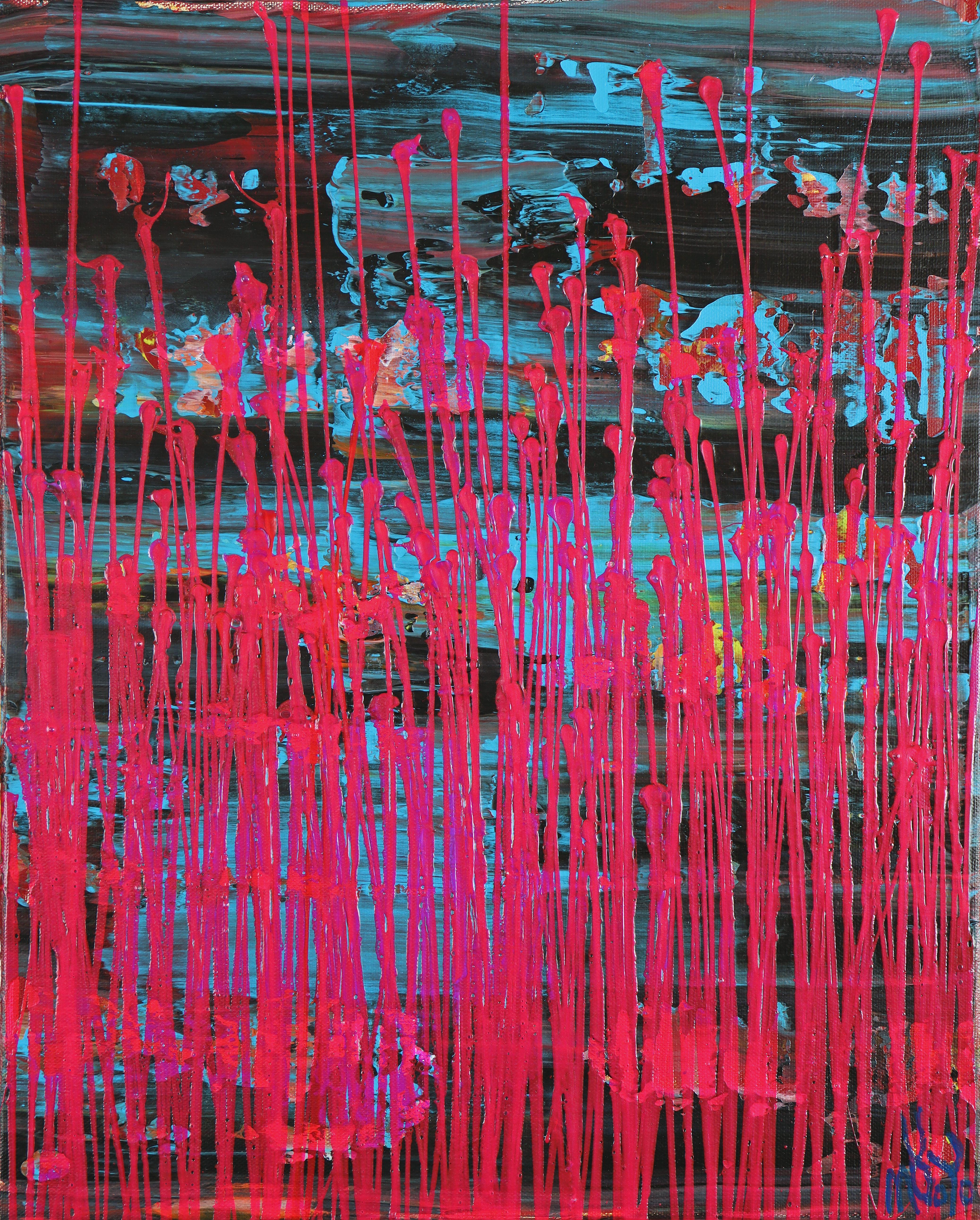 Nestor Toro Abstract Painting - Pink frequencies (Electric panorama), Painting, Acrylic on Canvas