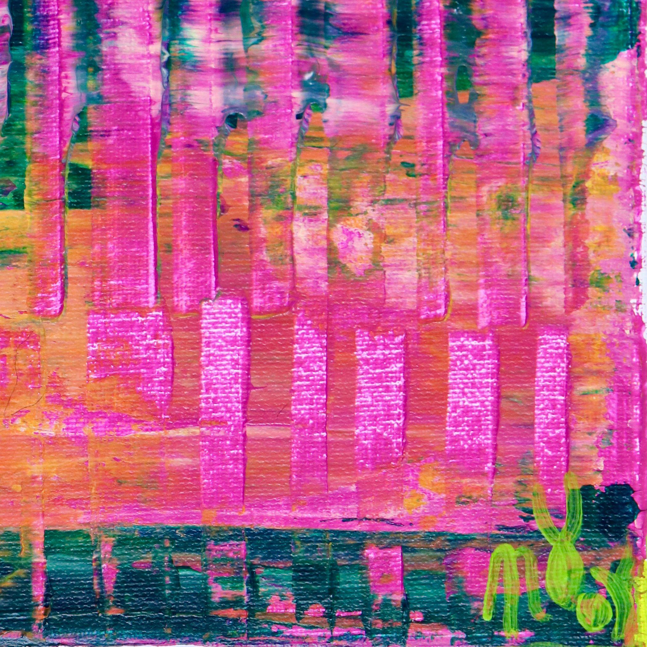 Pink refractions (Green textures) 2, Painting, Acrylic on Canvas For Sale 2