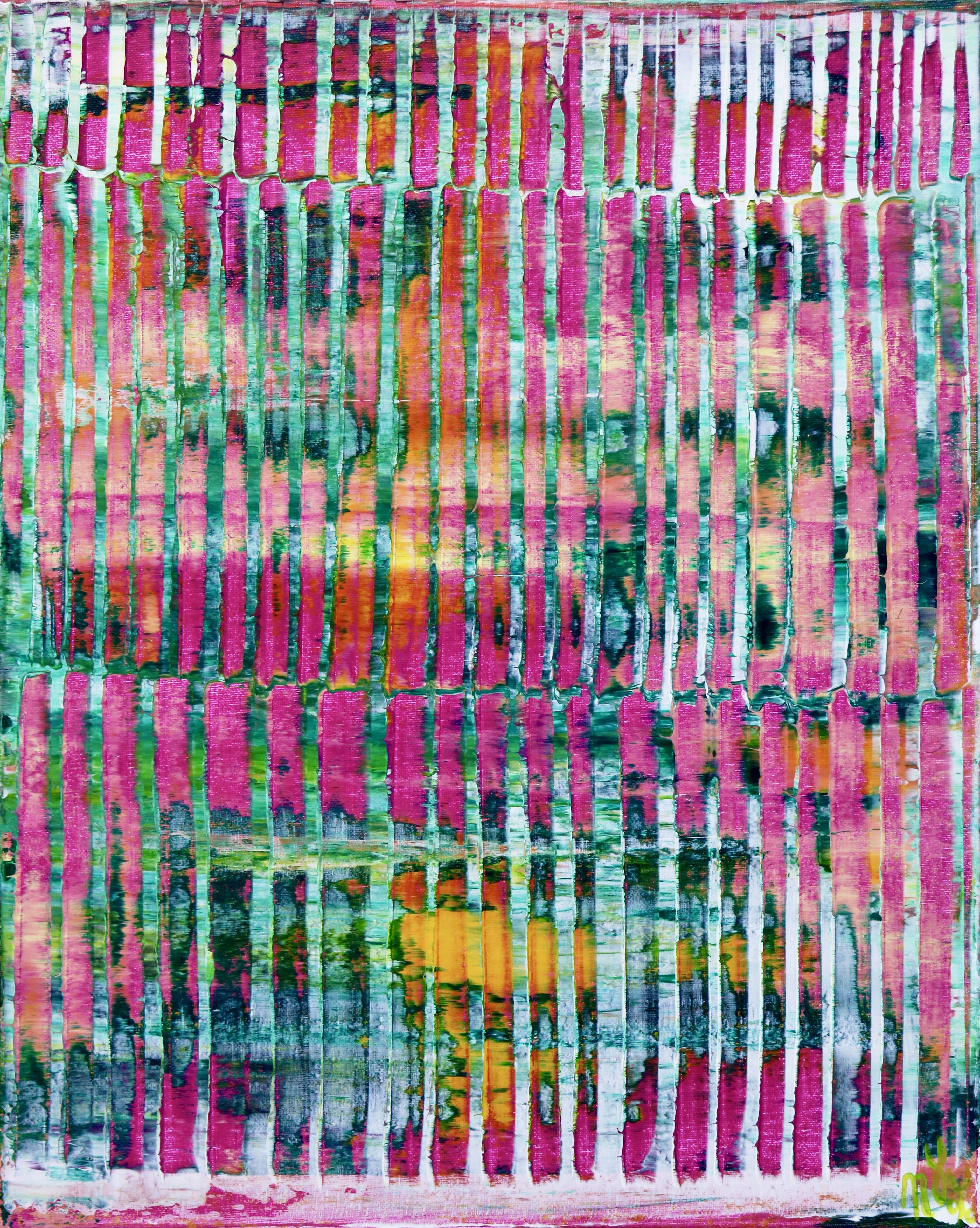 Nestor Toro Abstract Painting – Rosa Brechungen (grüne Texturen), Gemälde, Acryl auf Leinwand