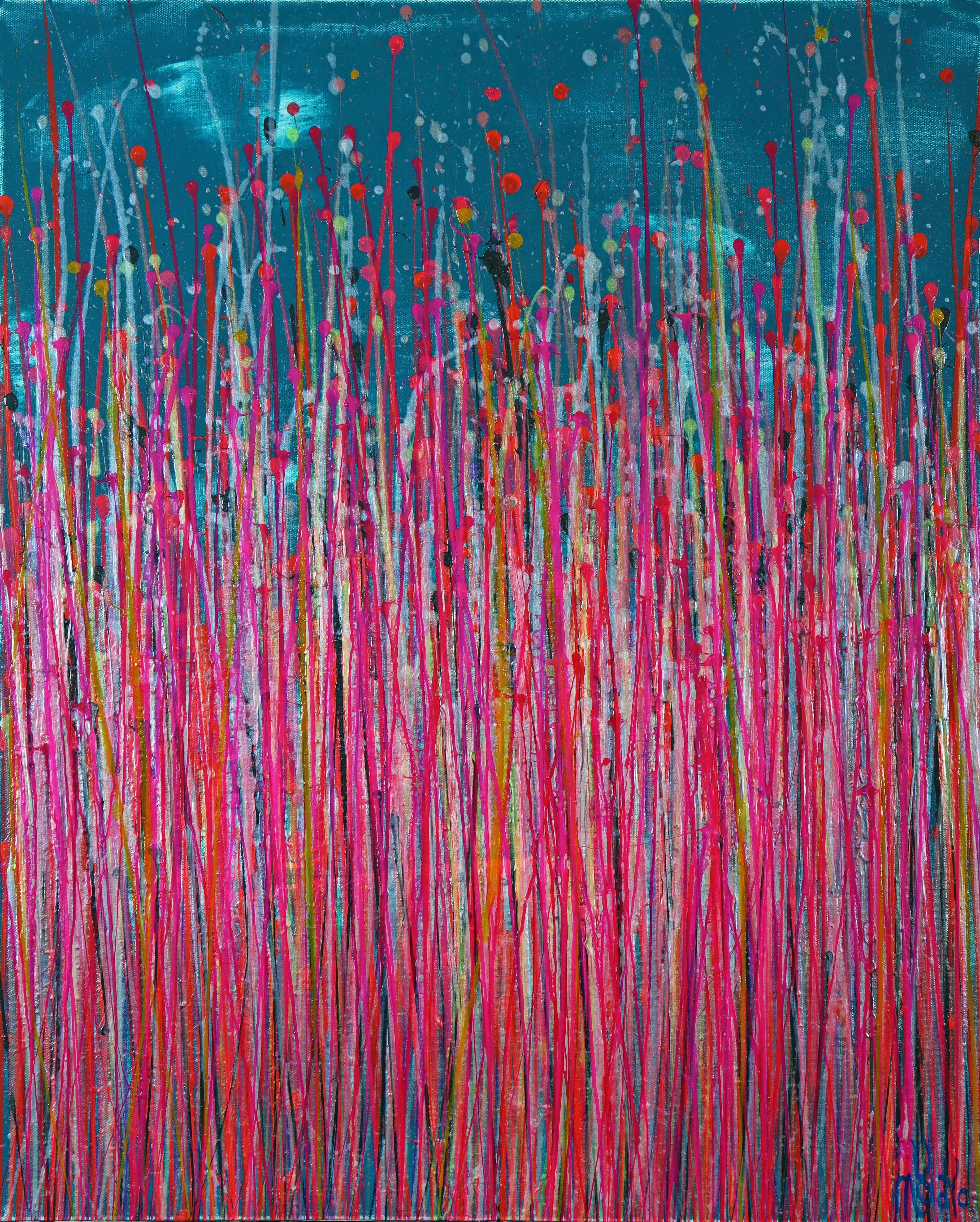 Abstract Painting de Nestor Toro - Toma de posesión rosa (sobre azul plateado) 4, Pintura, Acrílico sobre lienzo