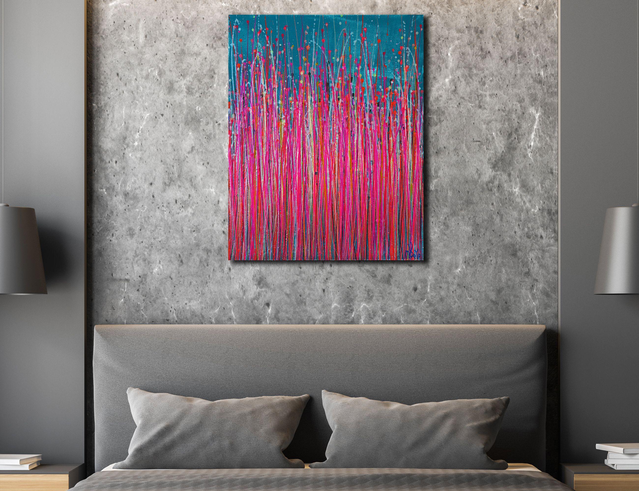 Pink takeover (über Silberblau) 5, Gemälde, Acryl auf Leinwand – Painting von Nestor Toro