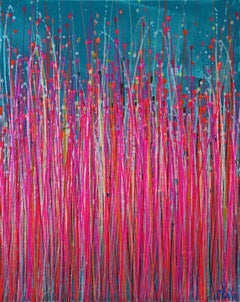 Pink takeover (über Silberblau) 5, Gemälde, Acryl auf Leinwand