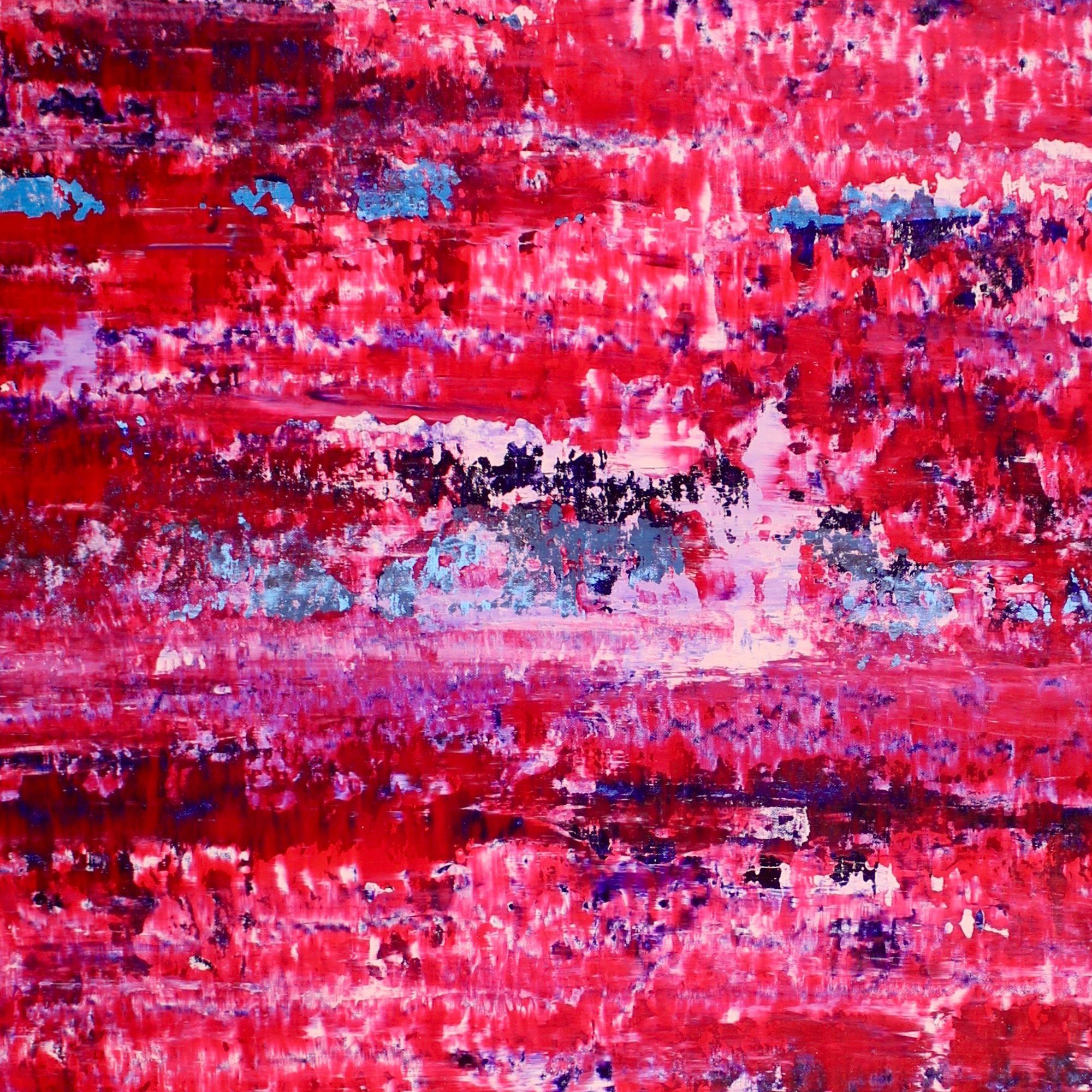 Dipinti astratti contemplativi e radiosi con pennellate gestuali, strati di colore che si fondono e texture in rilievo. Una combinazione da sogno di rosa, blu, magenta e viola! Questo quadro può essere esposto in più orientamenti ed è firmato sul