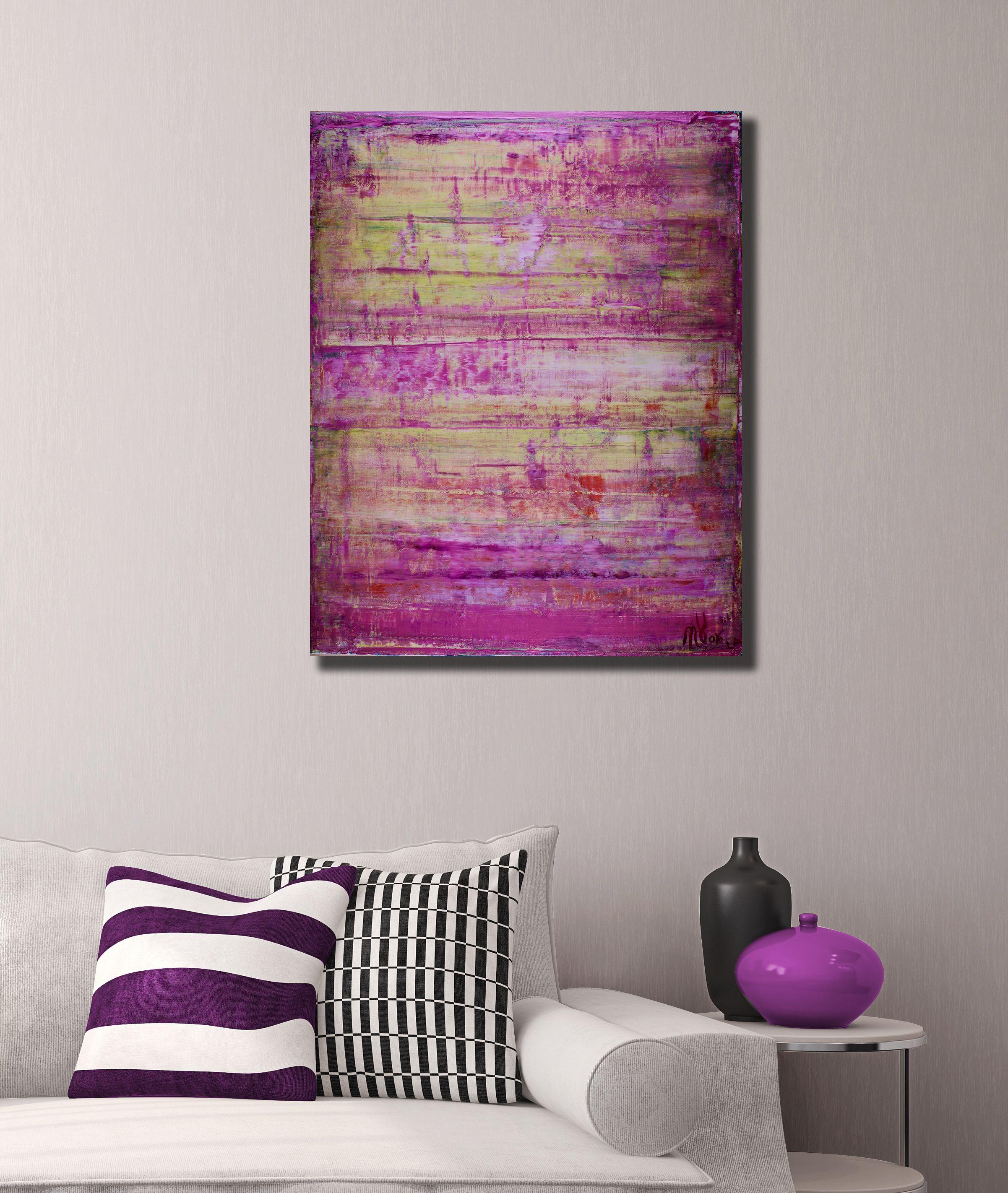 Quadro astratto contemporaneo in acrilico con molti colori sfumati, contrasti e dettagli. Ha lavorato con molti strati di gesso per preparare la tela e poi ha applicato i colori acrilici con spatole e spatole, creando texture e forme molto