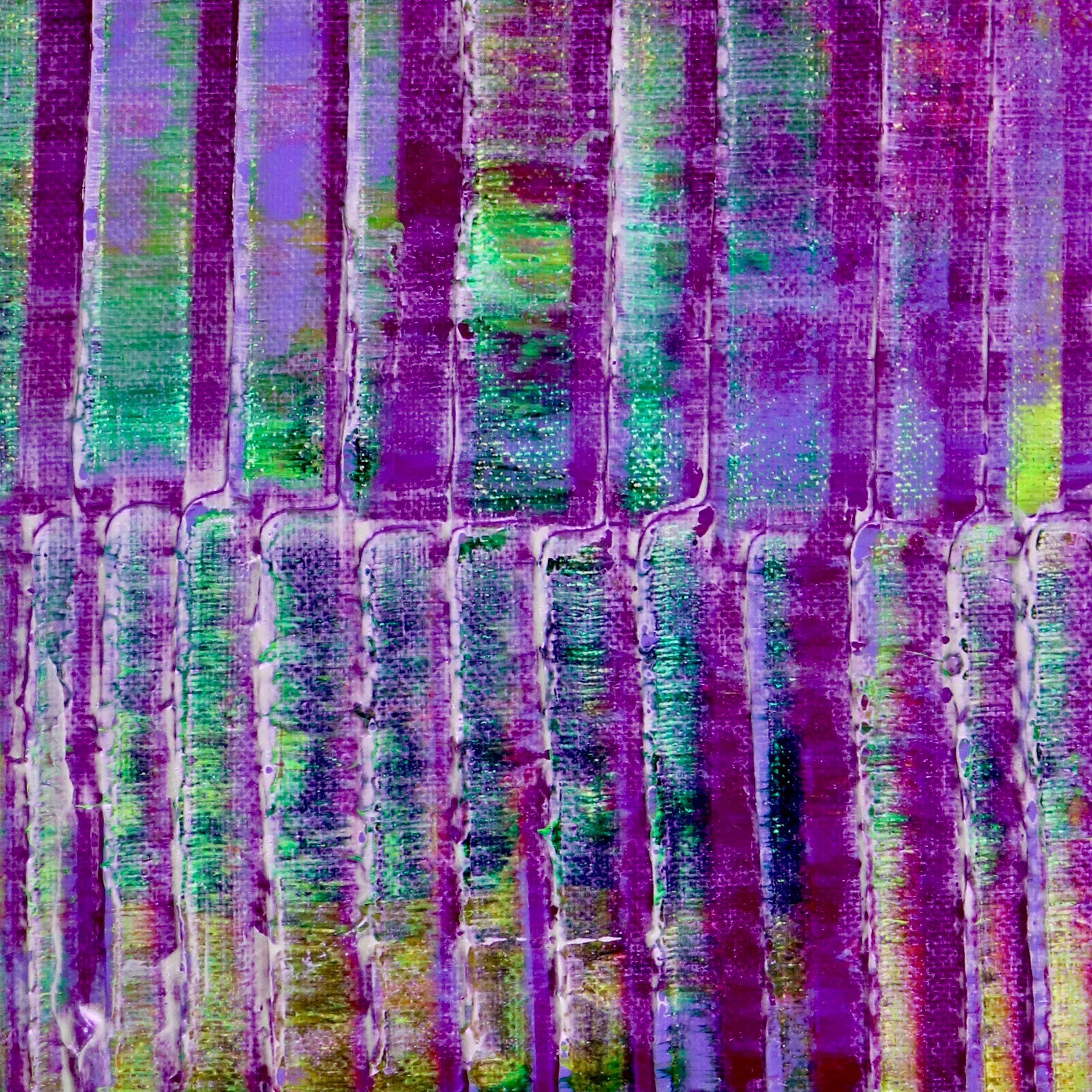 Acryl auf Leinwand  Fertig zum Aufhängen abstrakt    Abstraktes Farbfeld mit kräftiger Textur und Formen. Blau, Grün und Violett mit irisierendem Violett... viel Licht. Dieses Gemälde wird auf einer Holzleinwand geliefert, die Seiten sind bemalt,