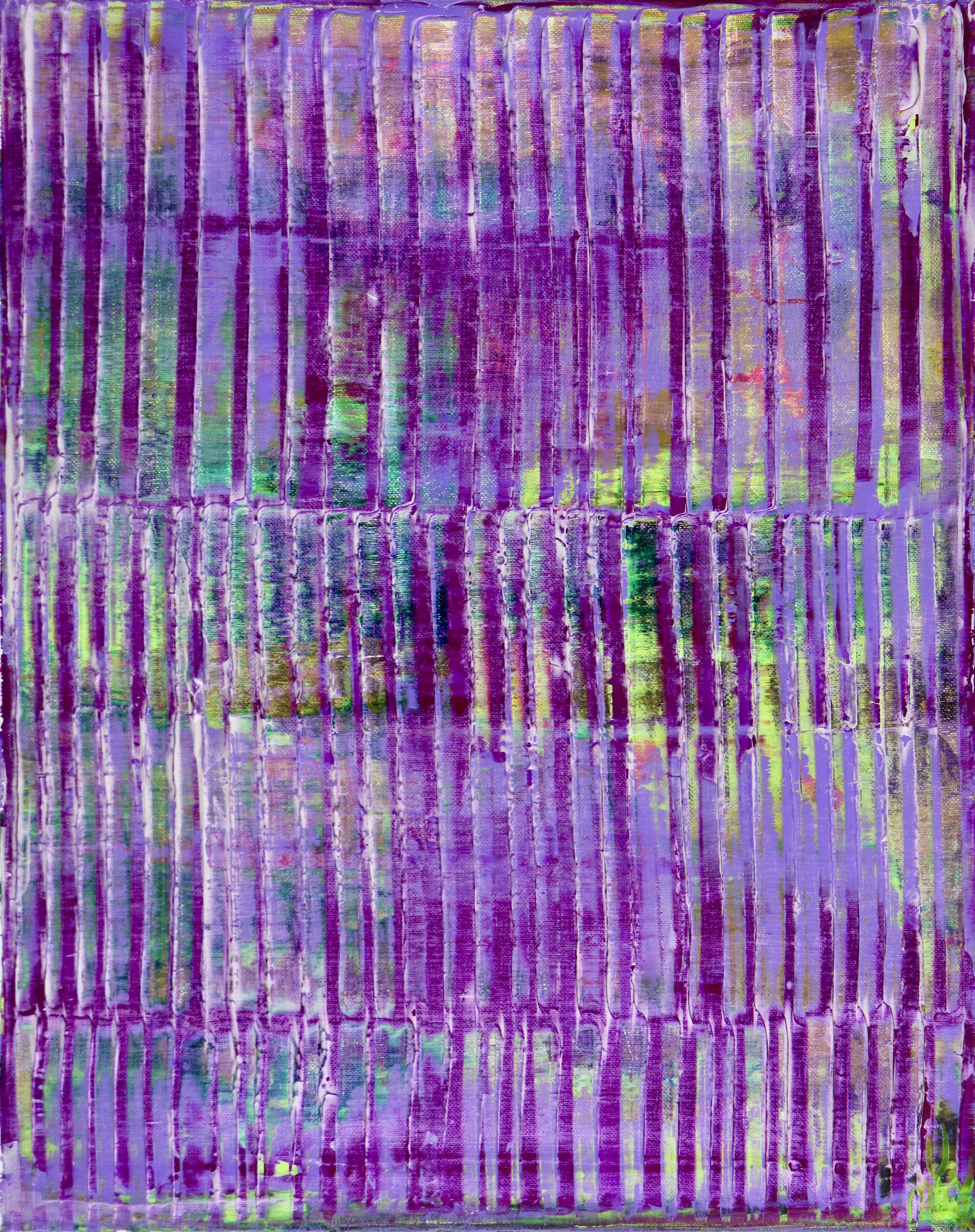 Nestor Toro Abstract Painting - Purple panorama (Green reflections), Painting, Acrylic on Canvas