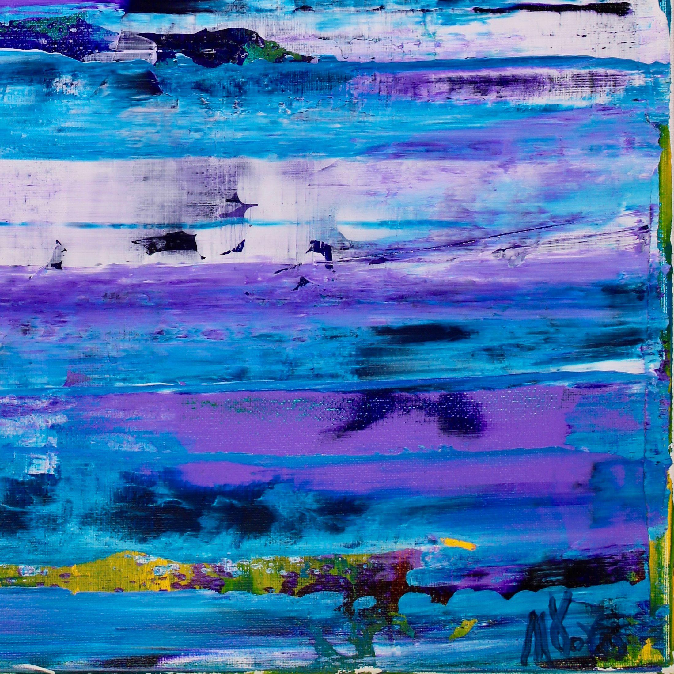Paesaggio astratto in acrilico con colori verdi, blu e viola, espressivo e contrastante. Texture e stratificazione con acrilici fluidi e traslucidi e medium iridescenti.    ASTRATTI ORIGINALI DI PREGIO - UNICI NEL LORO GENERE!  Realizzo solo opere