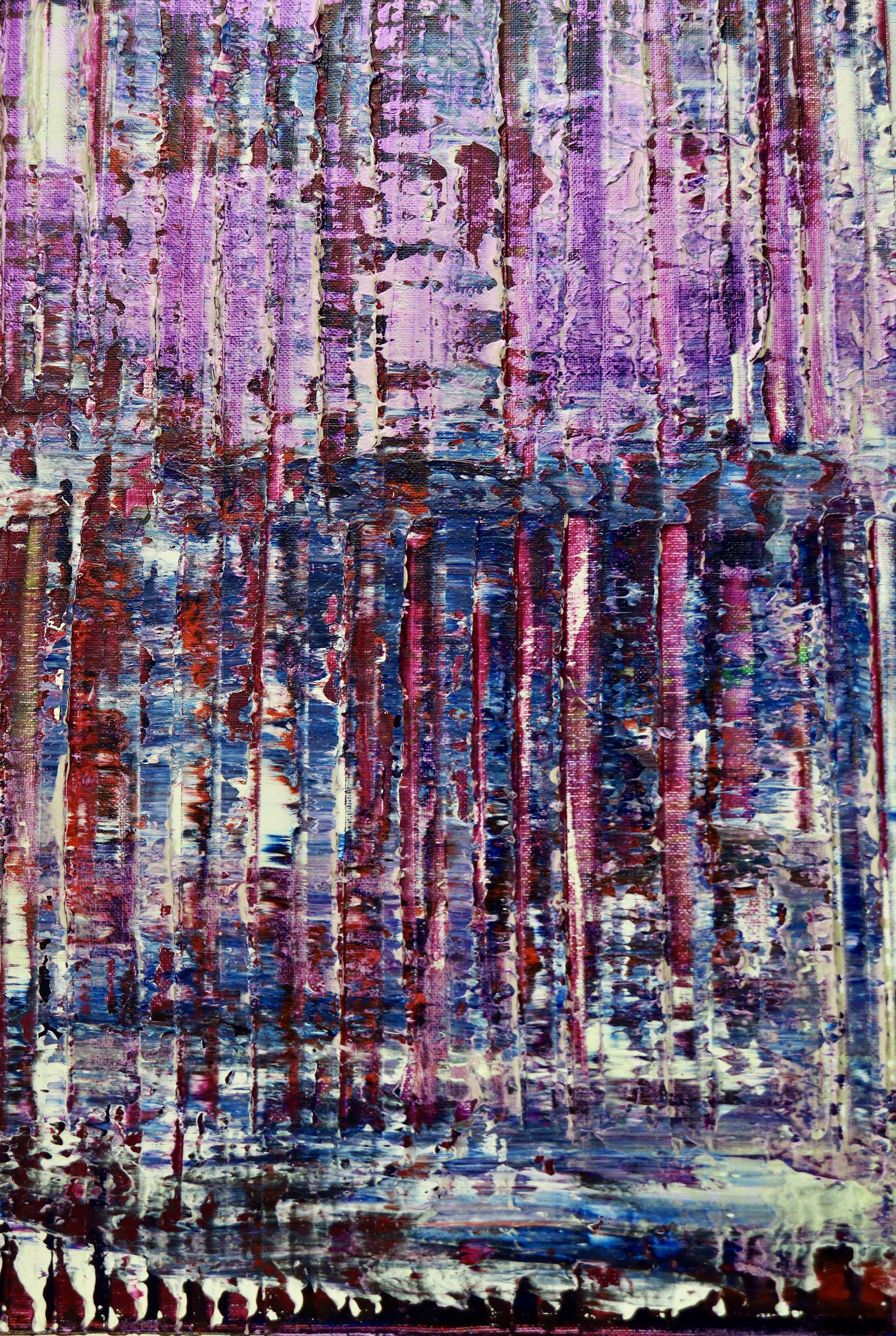 Lila Panoramen (Purple Lights), Gemälde, Acryl auf Leinwand im Angebot 1