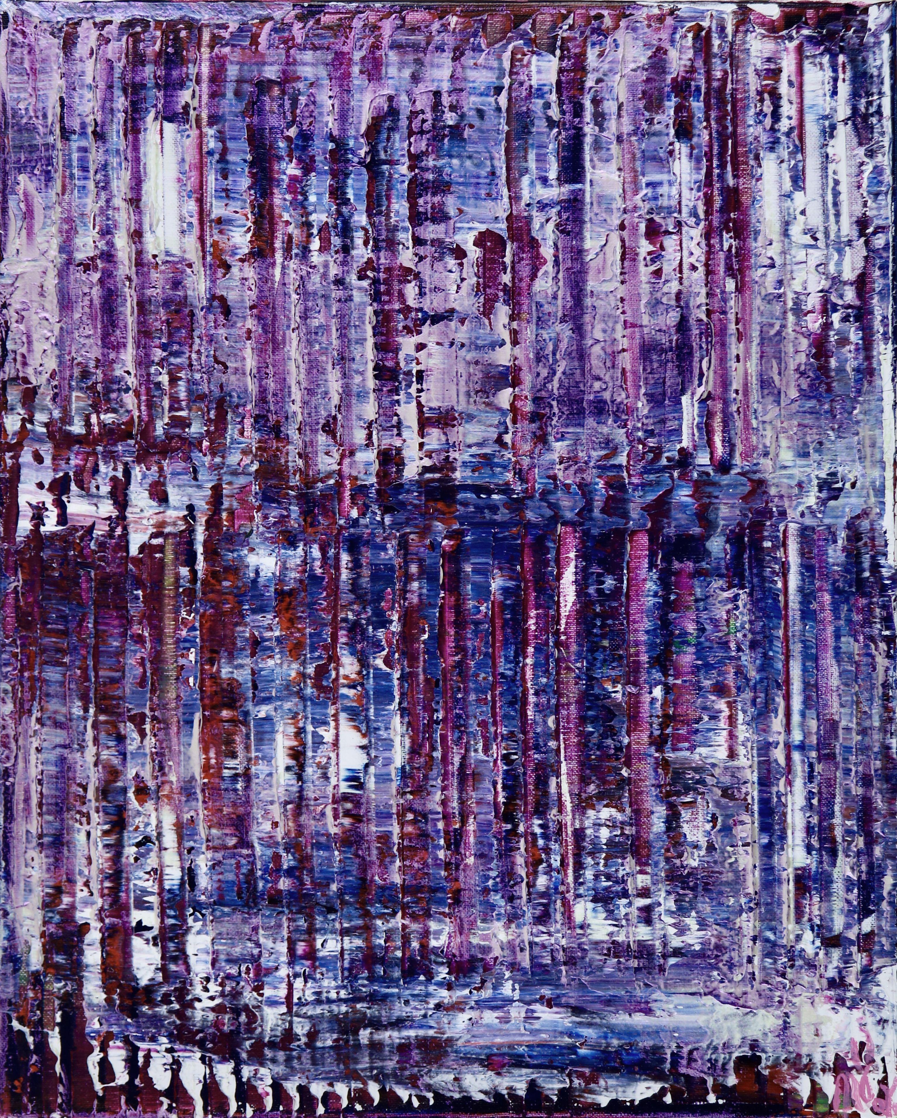 Nestor Toro Abstract Painting – Lila Panoramen (Purple Lights), Gemälde, Acryl auf Leinwand