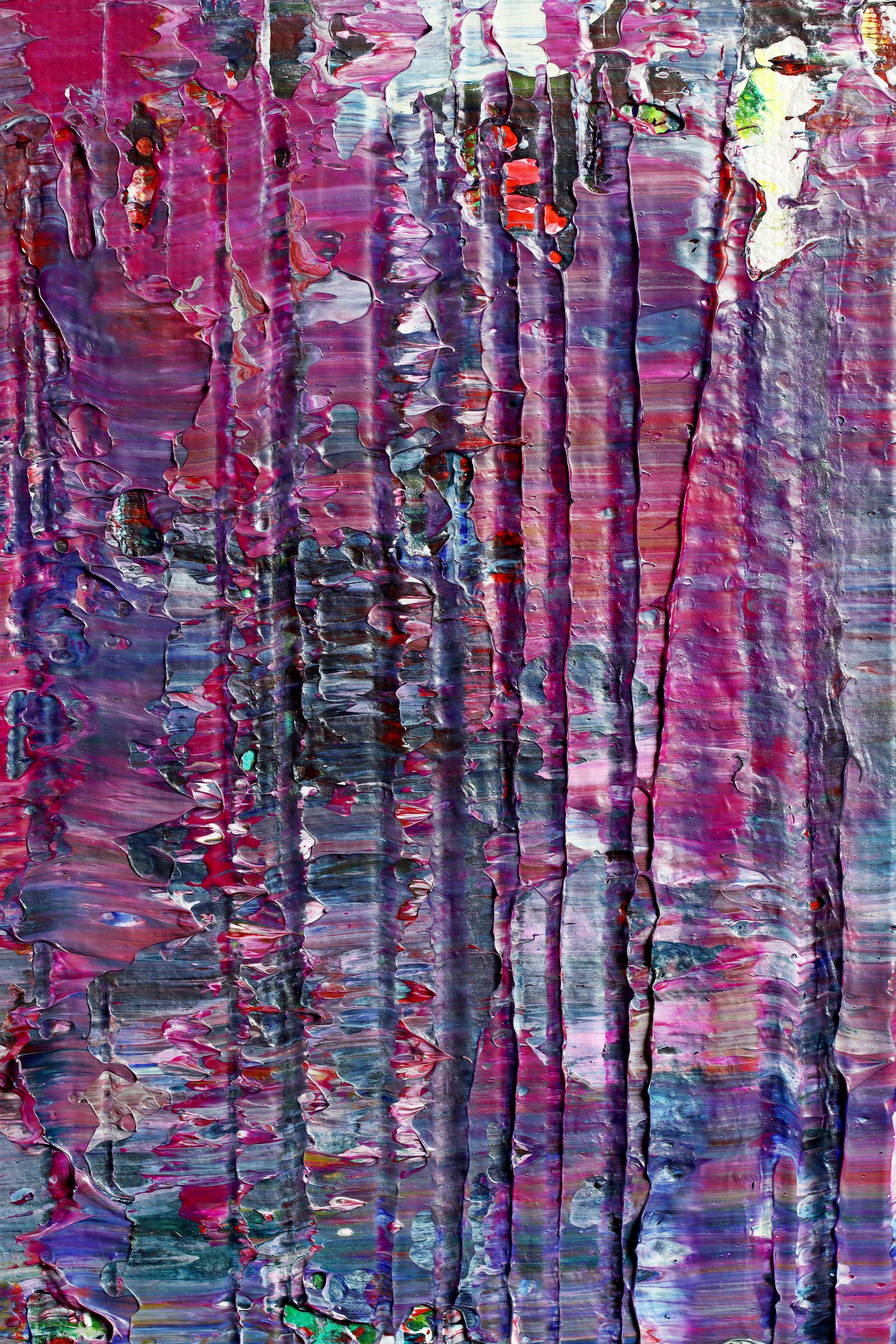 peinture abstraite  acrylique sur toile    Cette œuvre a été créée en superposant et en mélangeant des couches de violet, de rouge, de sarcelle, de bleu, de rose, de jaune et de violet irisé. signée et prête à être accrochée.    Pour cette œuvre,