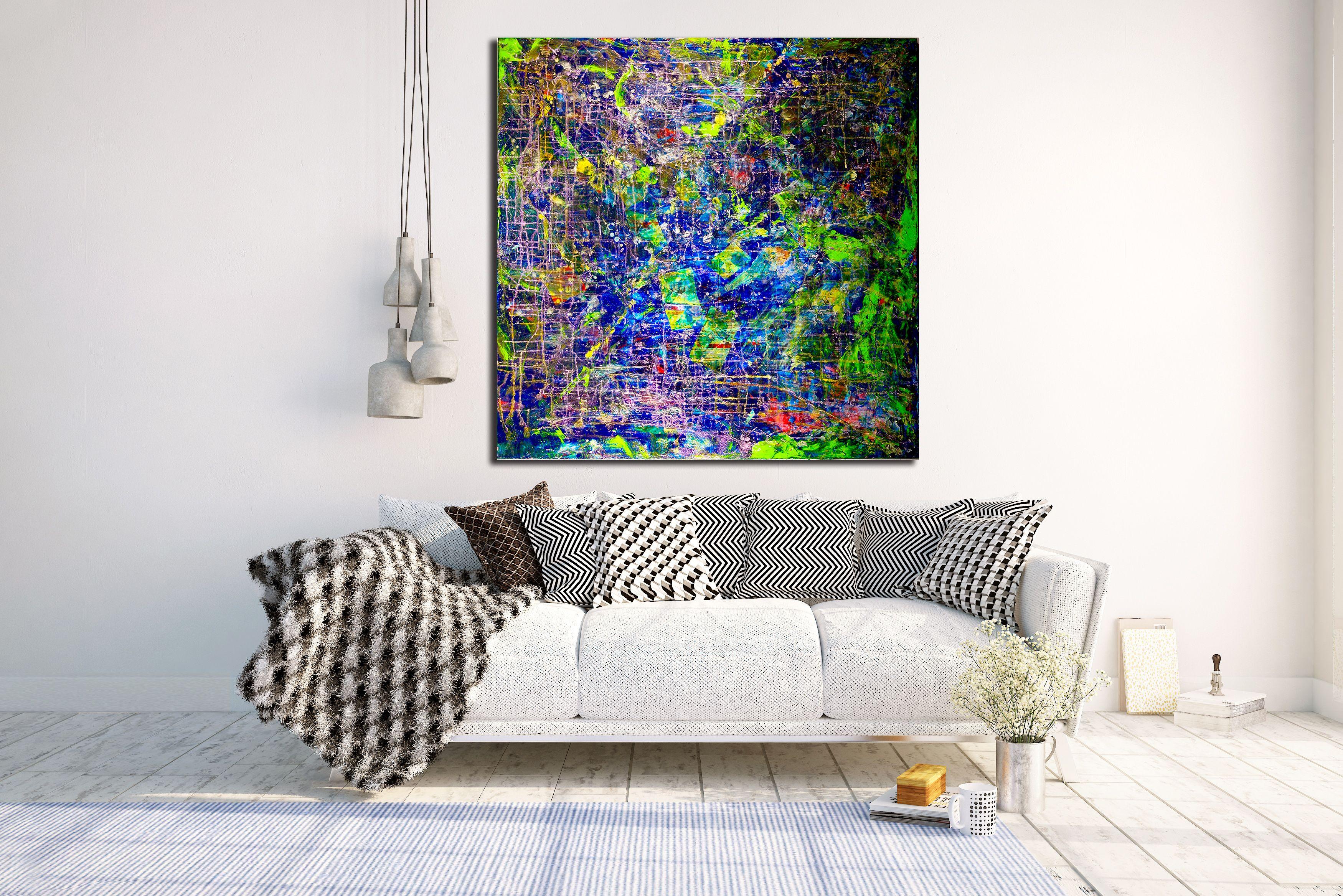 READY TO HANG    - SIGNED CANVAS    - SIGNED CERTIFICATE OF AUTHENTICITY    - BOLD STATEMENT PIECE    Very layered with transparent acrylics paint, ink pouring and brush details. Vibrant painting full of life and action filled. Triple primed canvas