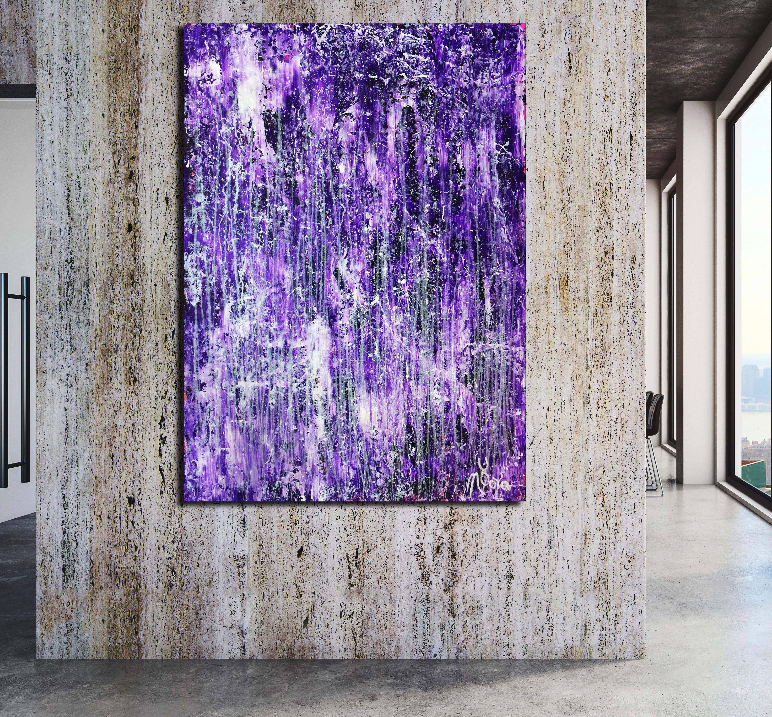 Rapid Iridescent Cascades (Purple), Painting, Acrylic on Canvas For Sale 1
