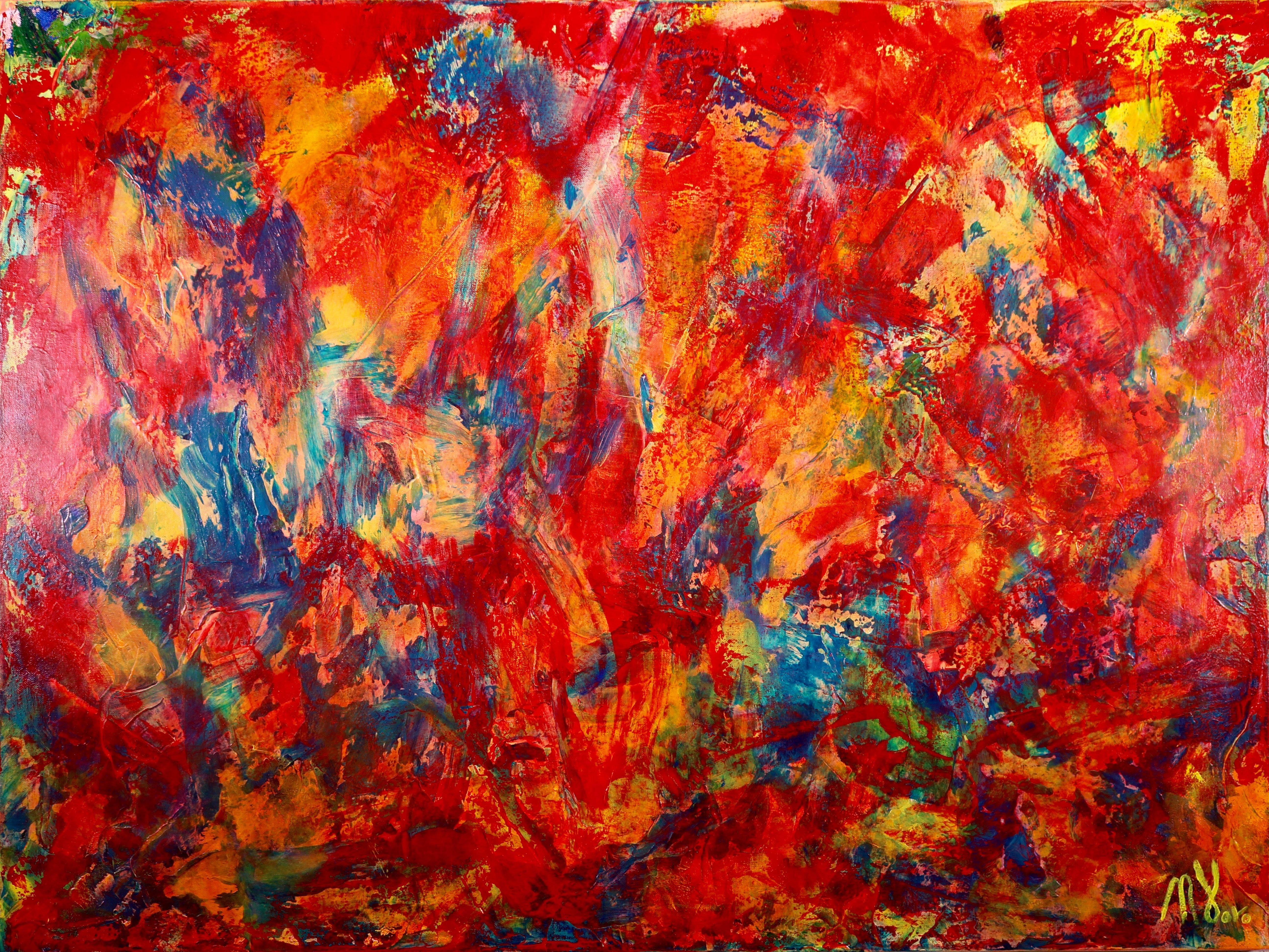 Nestor Toro Abstract Painting - Red Abstract Landscape - BOLD, Acrylic Painting on Canvas