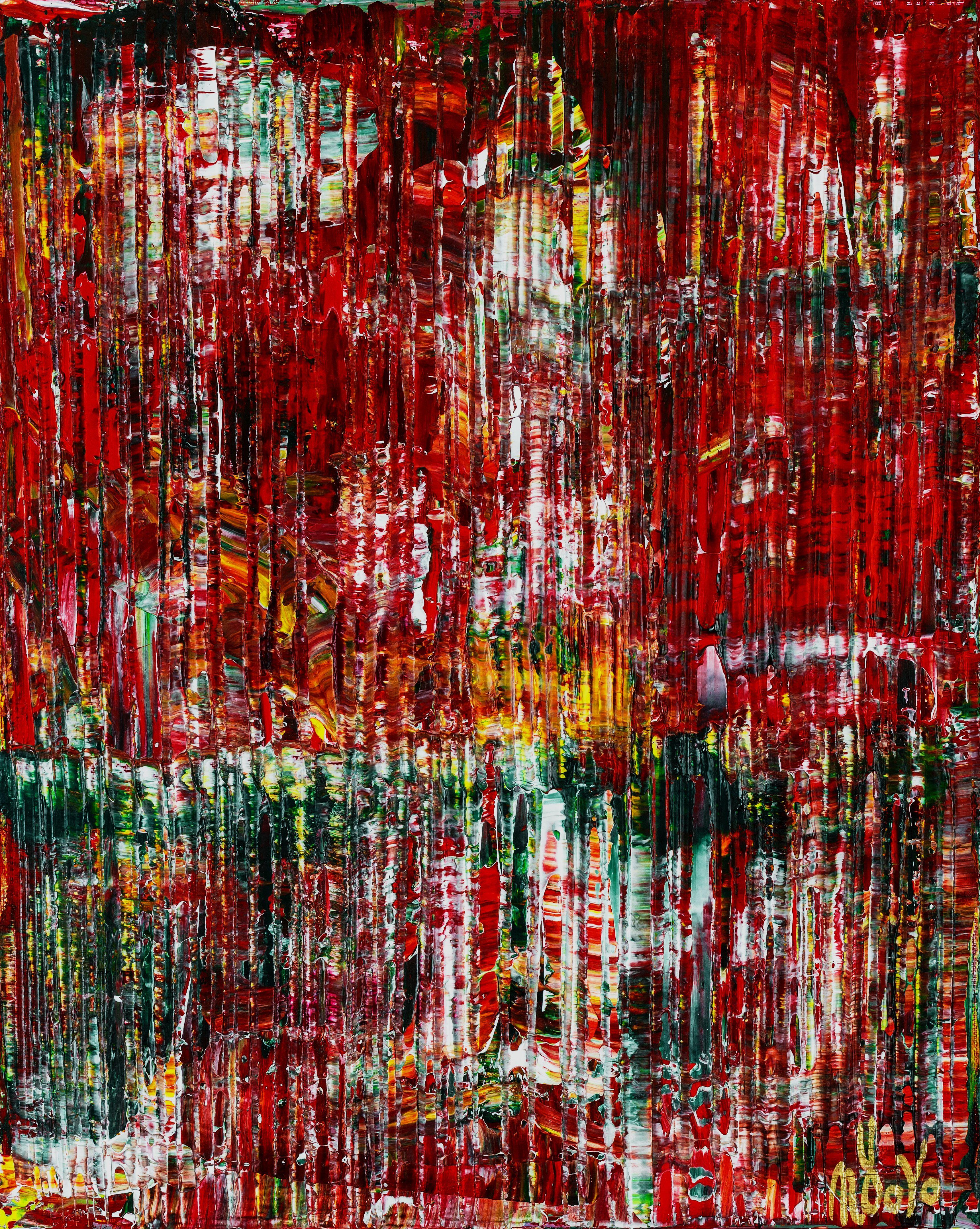 Nestor Toro Abstract Painting – Rotes Tal (Heat wave), Gemälde, Acryl auf Leinwand