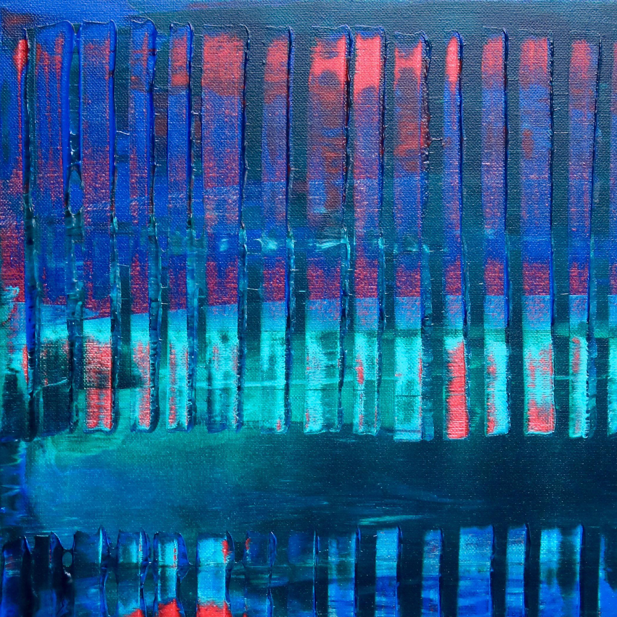 Vortice rosso e luci blu, Pittura, Acrilico su tela - Painting Astratto di Nestor Toro