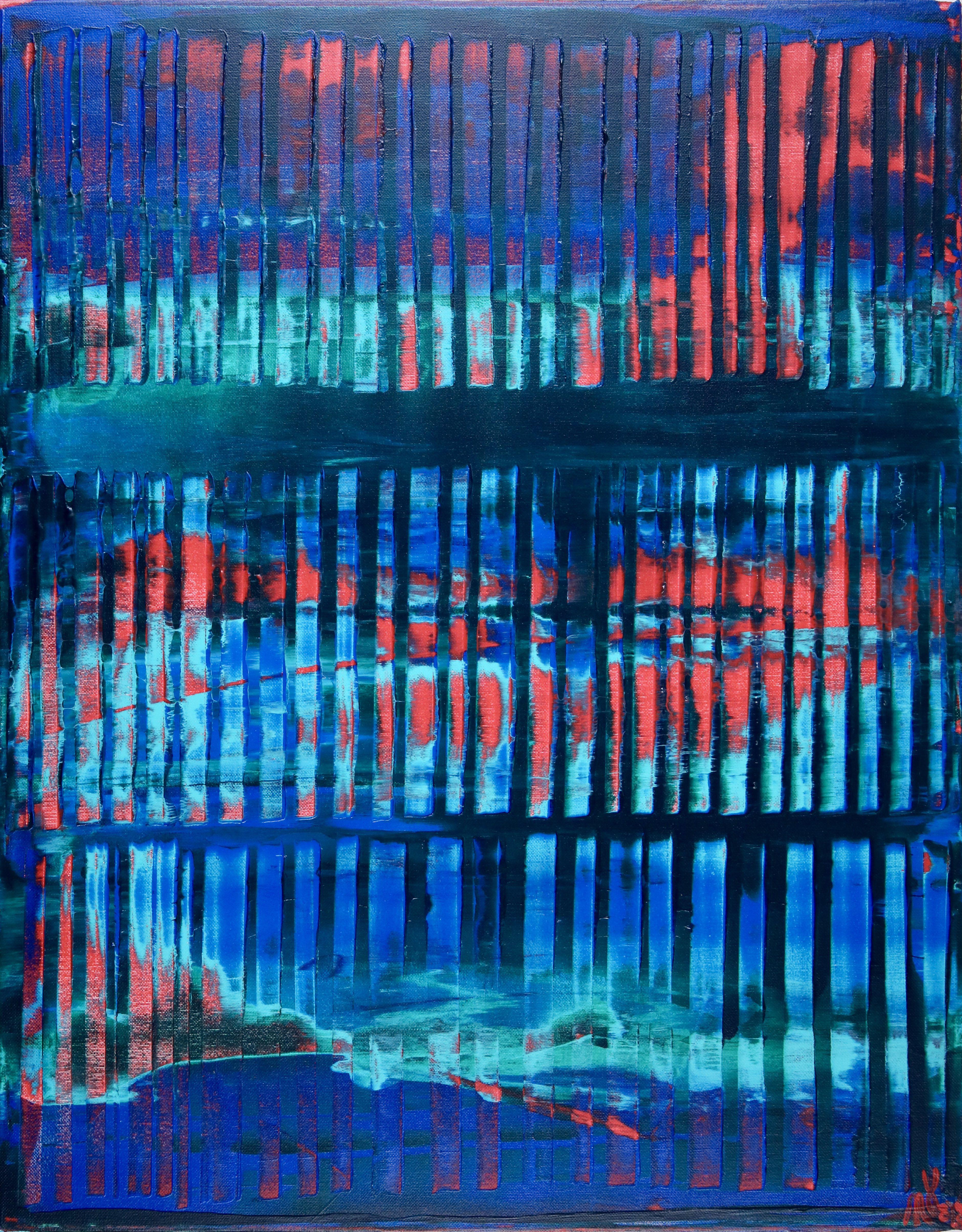 Nestor Toro Abstract Painting - Red vortex and blue lights, Painting, Acrylic on Canvas