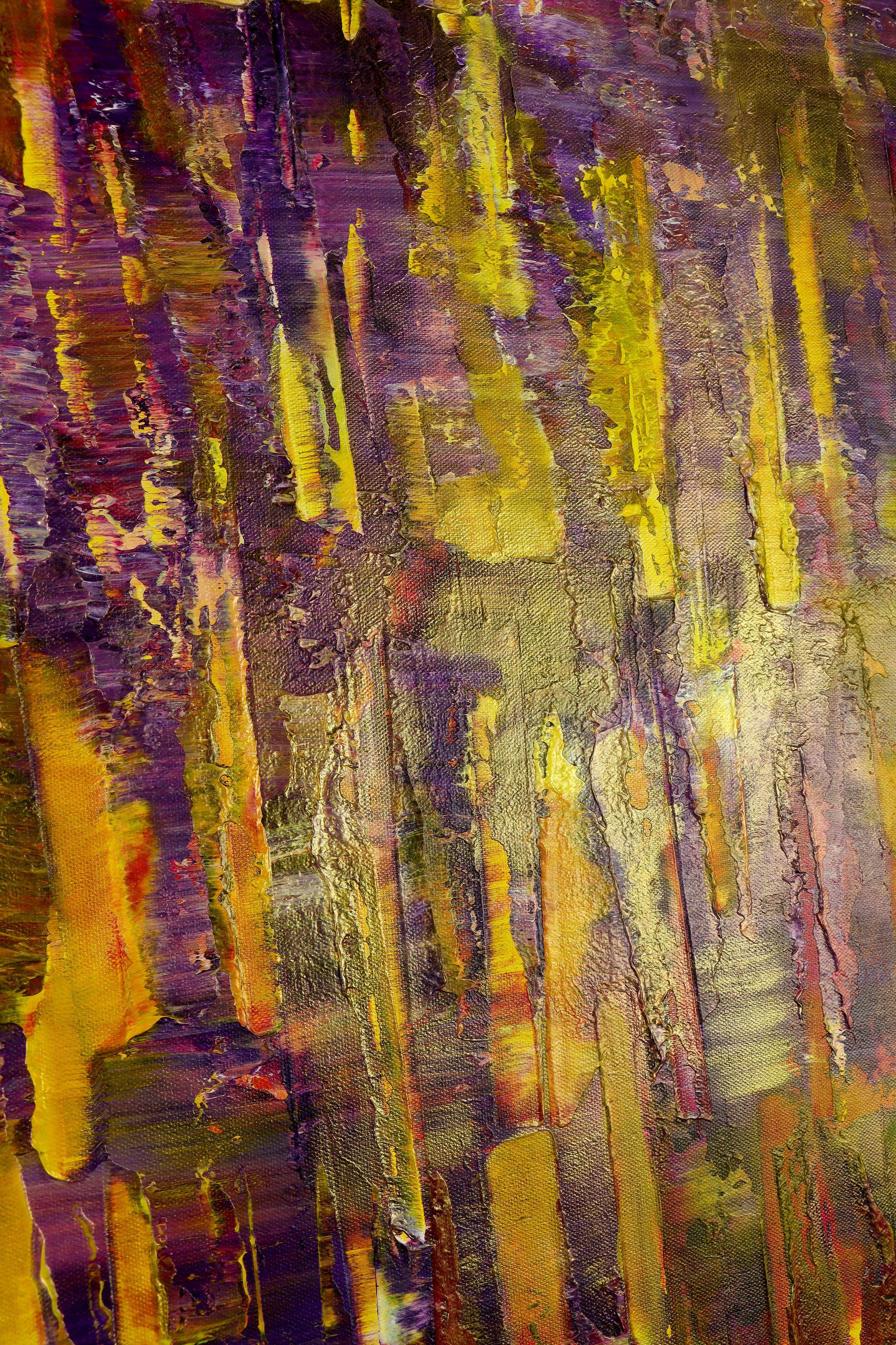 Esta obra de arte se creó superponiendo y mezclando capas gruesas de muchos colores, completadas con efectos iridiscentes en morado, naranja y dorado. Listo para colgar    Incluyo un certificado de autenticidad que enumera los materiales, así como