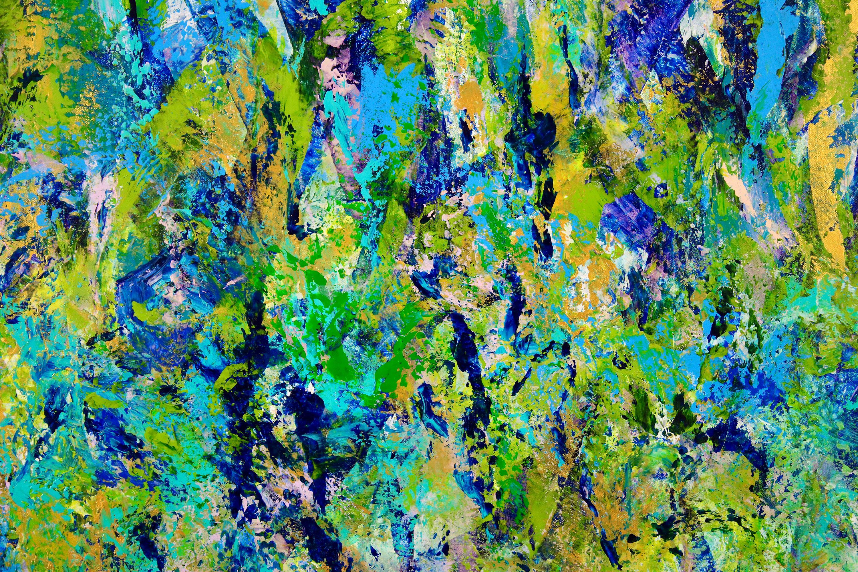 Regrowth ( üppiges Grünwerk), Gemälde, Acryl auf Leinwand (Blau), Abstract Painting, von Nestor Toro