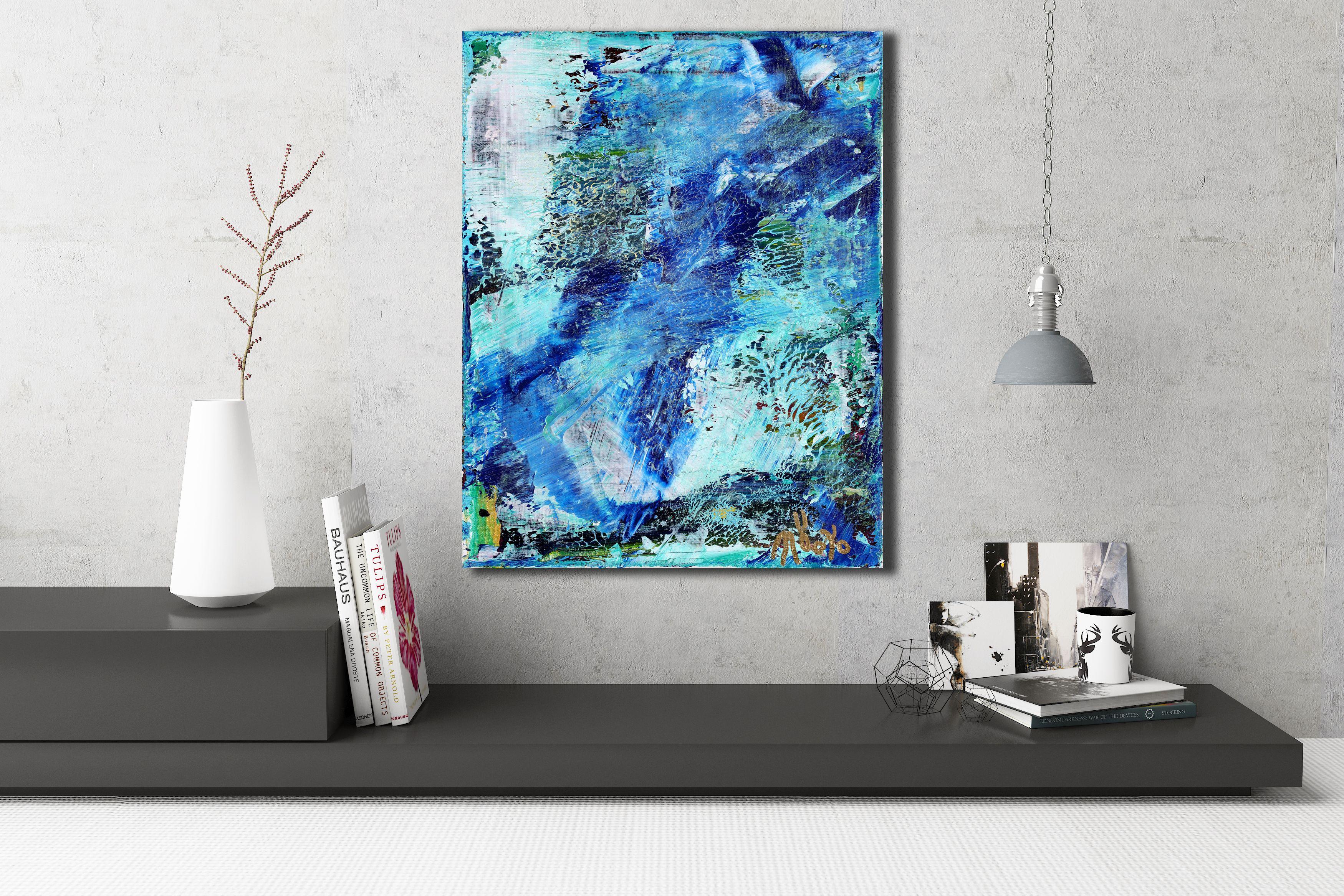 This artwork was created layering and blending thick layers of blue, white and some green over canvas, completed with glossy effects! Ready to hang, signed. I include a certificate of authenticity that lists the materials as well as when the