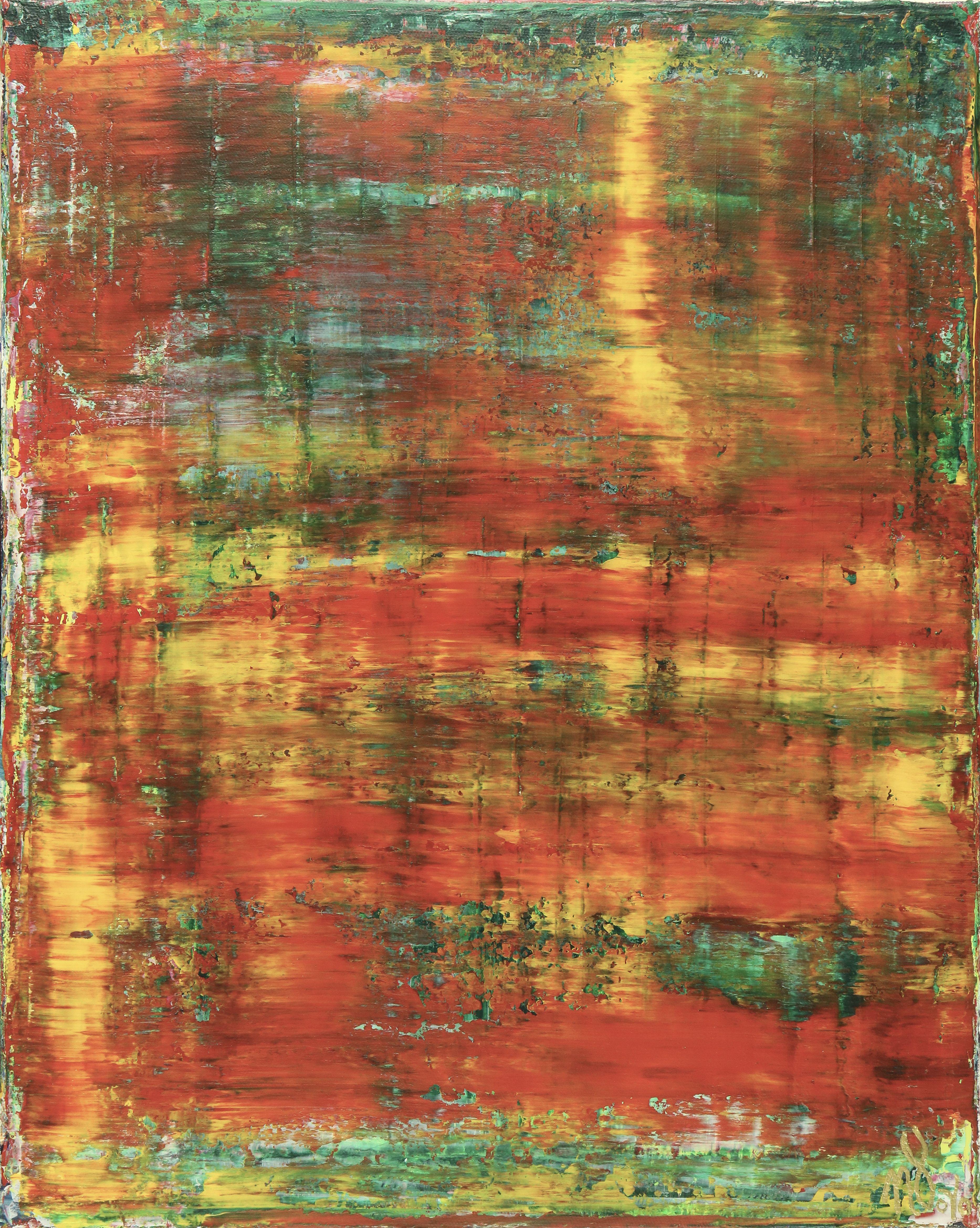 Nestor Toro Abstract Painting - Rojo infinito (Fiery spectra), Painting, Acrylic on Canvas