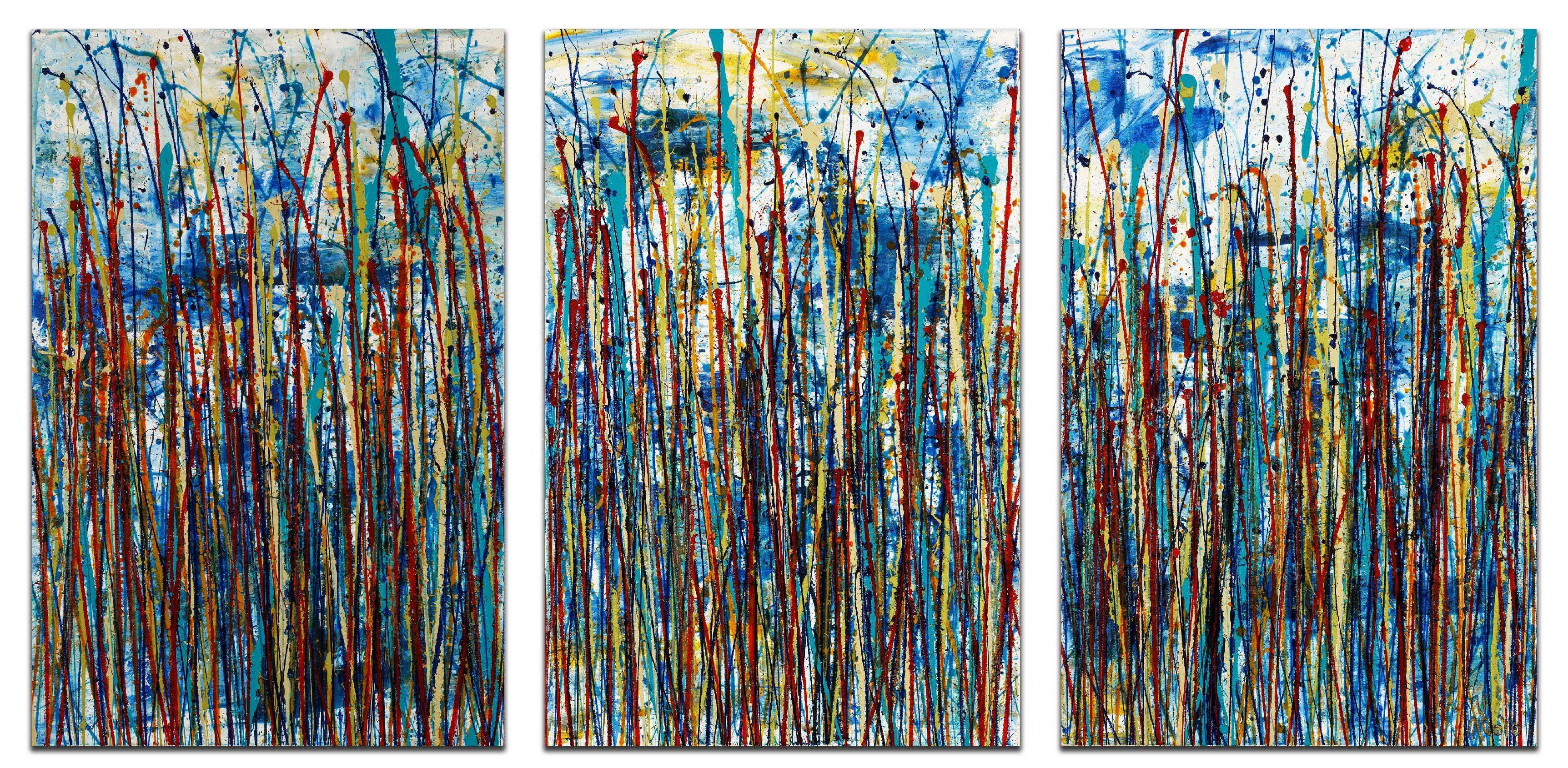 Sequel of a dream 2 (Gardens) - Triptych, Painting, Acrylic on Canvas - Black Abstract Painting by Nestor Toro