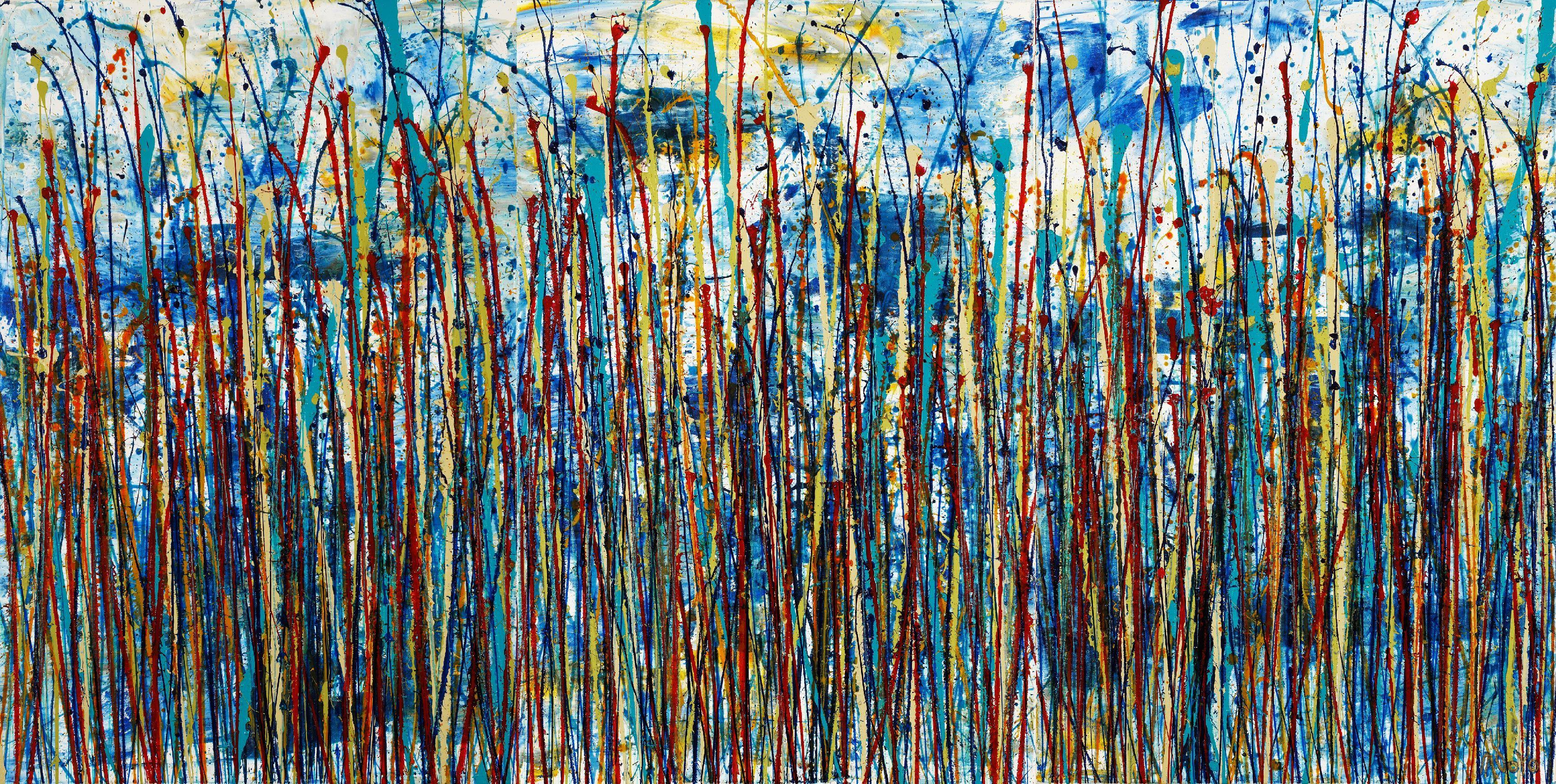 Nestor Toro Abstract Painting - Sequel of a dream 2 (Gardens) - Triptych, Painting, Acrylic on Canvas