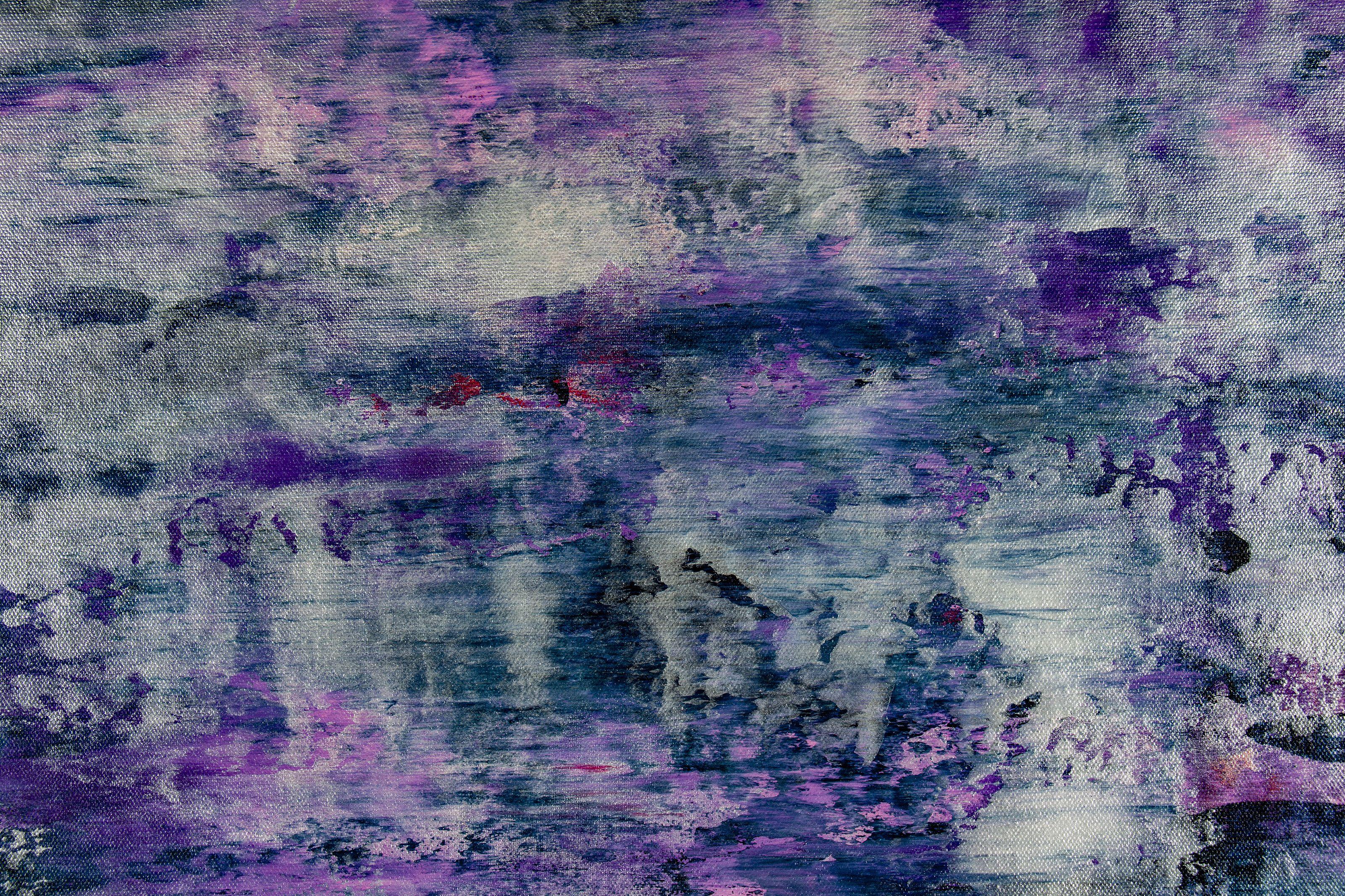 Painting: Acrylic on Canvas.    Abstract minimalist painting  acrylic on canvas    This artwork was created layering and blending thin layers of purple, indigo, some red and iridescent mica particles, with the idea of bringing the most depth and