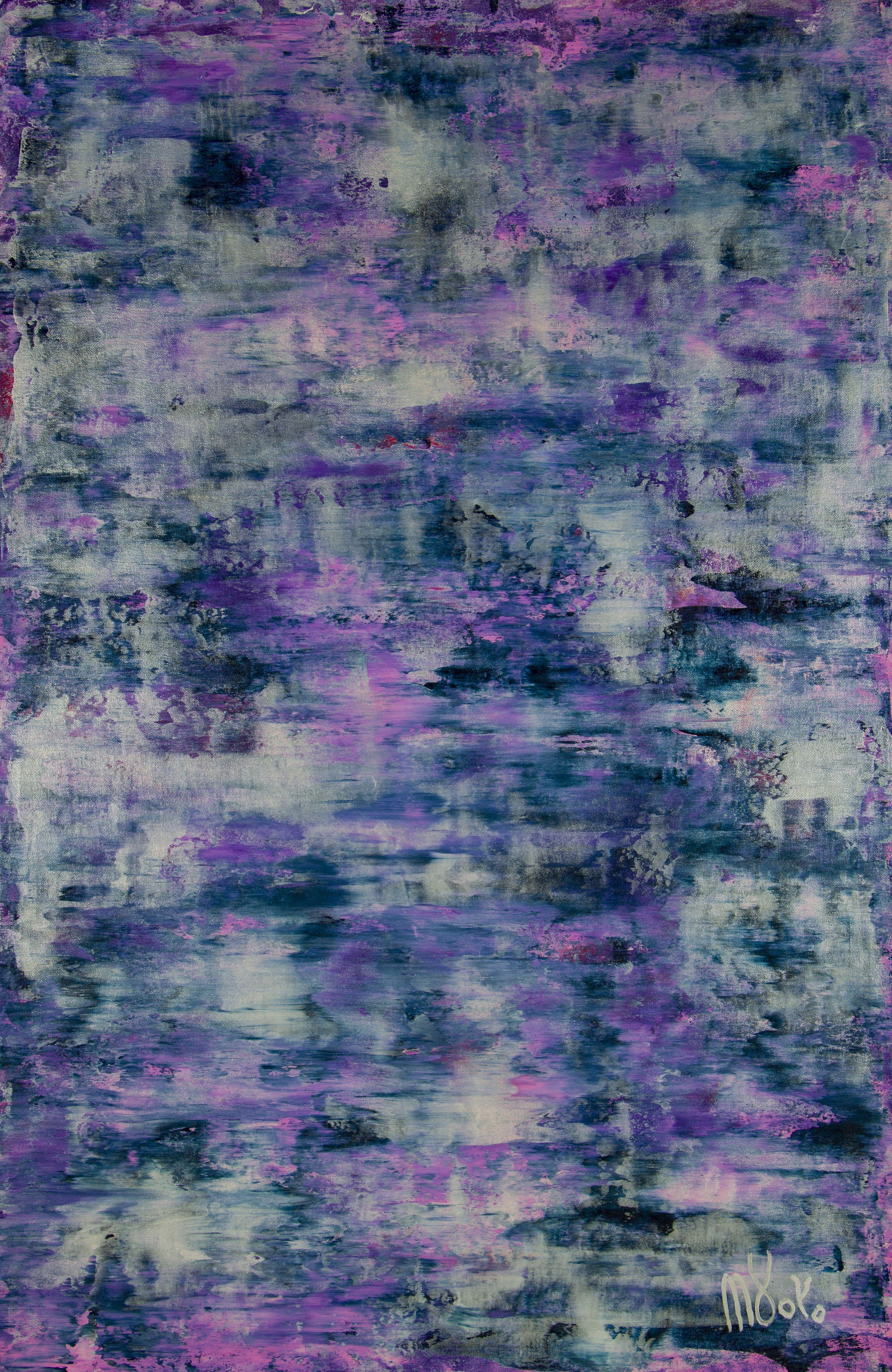 Nestor Toro Abstract Painting - Silver clouds (Over Purple), Painting, Acrylic on Canvas