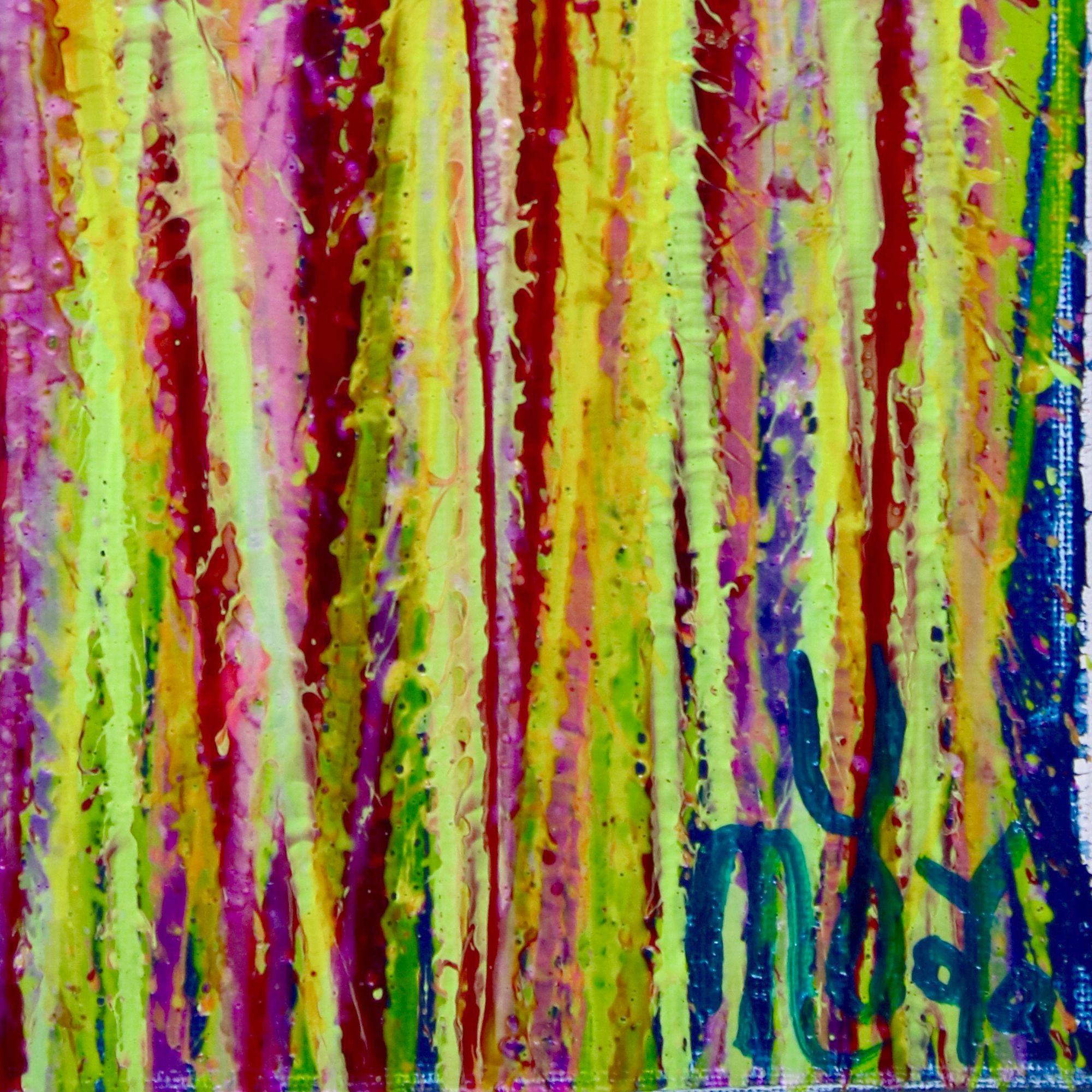 Piccole vibrazioni (pioggerellina sul blu) 2, Pittura, Acrilico su tela - Abstract Painting Marrone di Nestor Toro