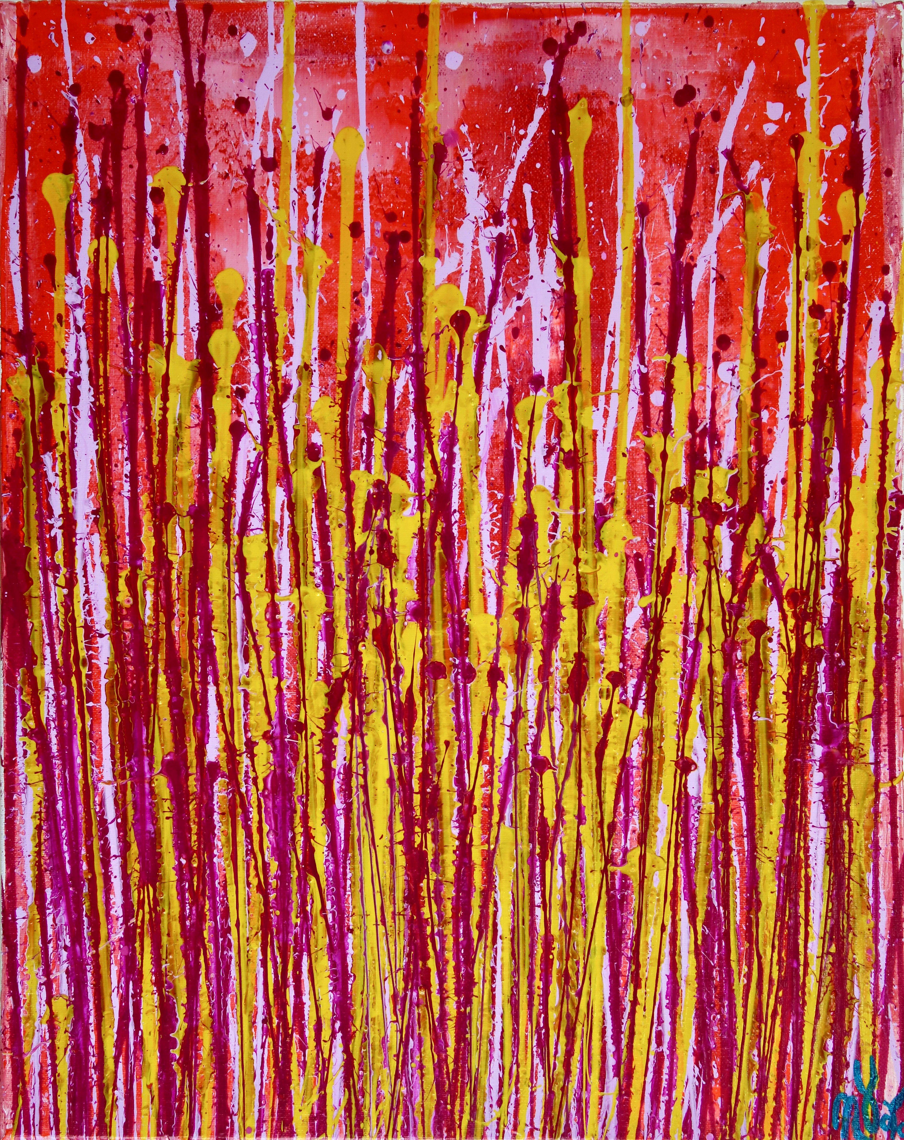 Nestor Toro Abstract Painting – Kleine Vibrations (Roter Garten), Gemälde, Acryl auf Leinwand