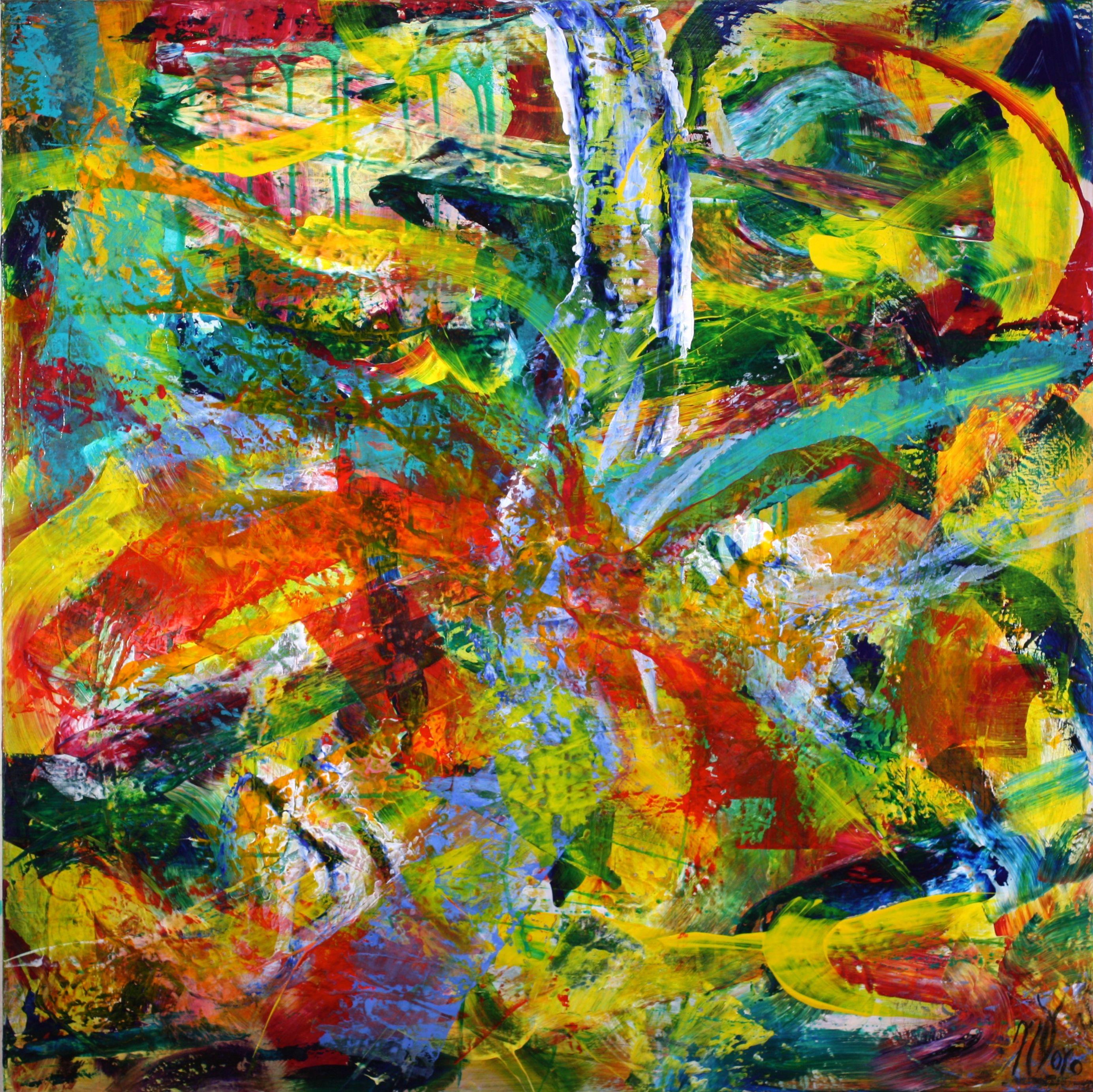 Nestor Toro Abstract Painting - Sonic Tropical Waterfall, Painting, Acrylic on Canvas
