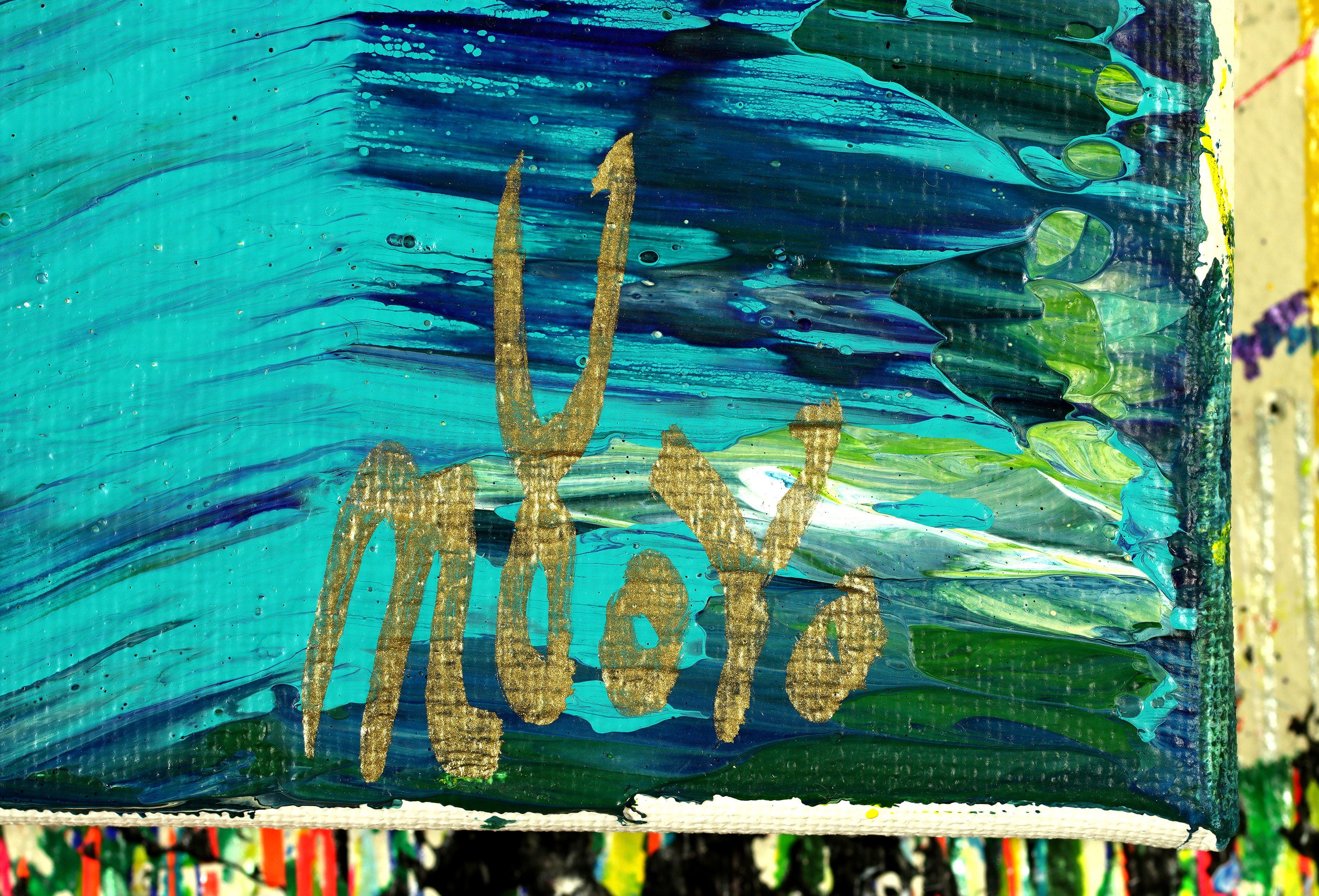 peinture abstraite  acrylique sur toile    Cette œuvre d'art a été créée en superposant et en mélangeant des couches de couleurs vives, vertes, rouges, bleues. Signé et prêt à être accroché.    Pour cette œuvre, j'ai utilisé un grand couteau à