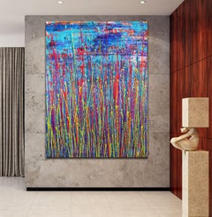 Spring drizzles (over blue), Painting, Acrylic on Canvas
