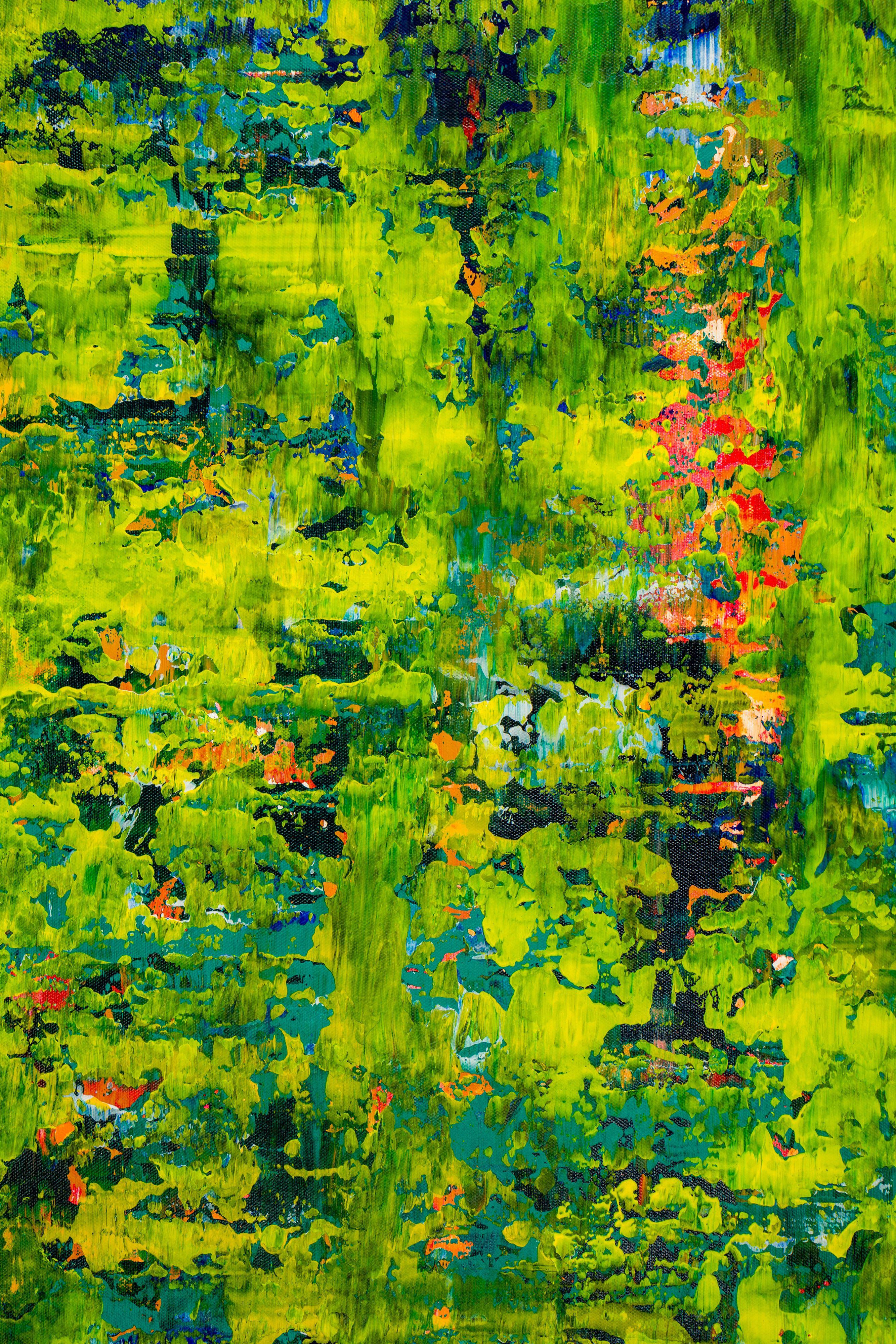 Barlume di primavera, Pittura, Acrilico su tela - Abstract Painting Verde di Nestor Toro