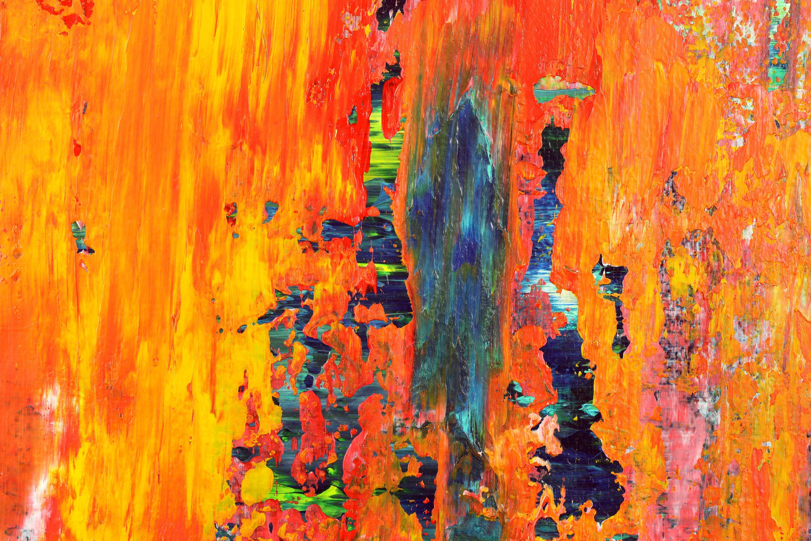 Abstrakte minimalistische Malerei  acryl auf Leinwand    Dieses Kunstwerk entstand durch das Übereinanderlegen und Mischen von Schichten aus Rot, Orange, Rosa und Gelb mit der Idee, die größte Tiefe und Harmonie in den Vordergrund zu bringen.    Für