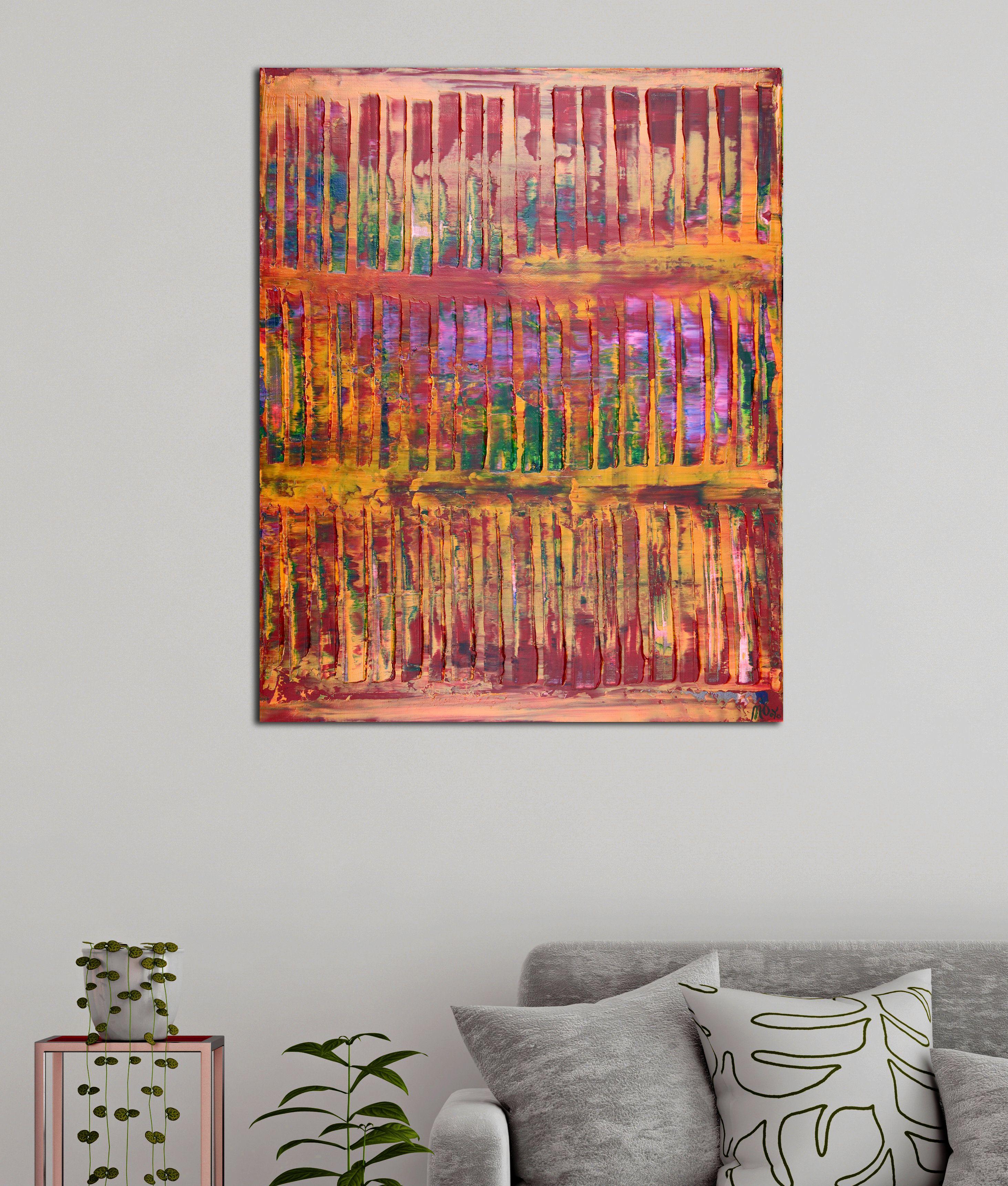 Ready to hang  Acrylic on canvas    Abstract colorfield with bold shades of orange, red, purple, and green and also lots of light. This painting arrives mounted in a wooden canvas, sides painted, signed in front. Lots of texture!    I include a