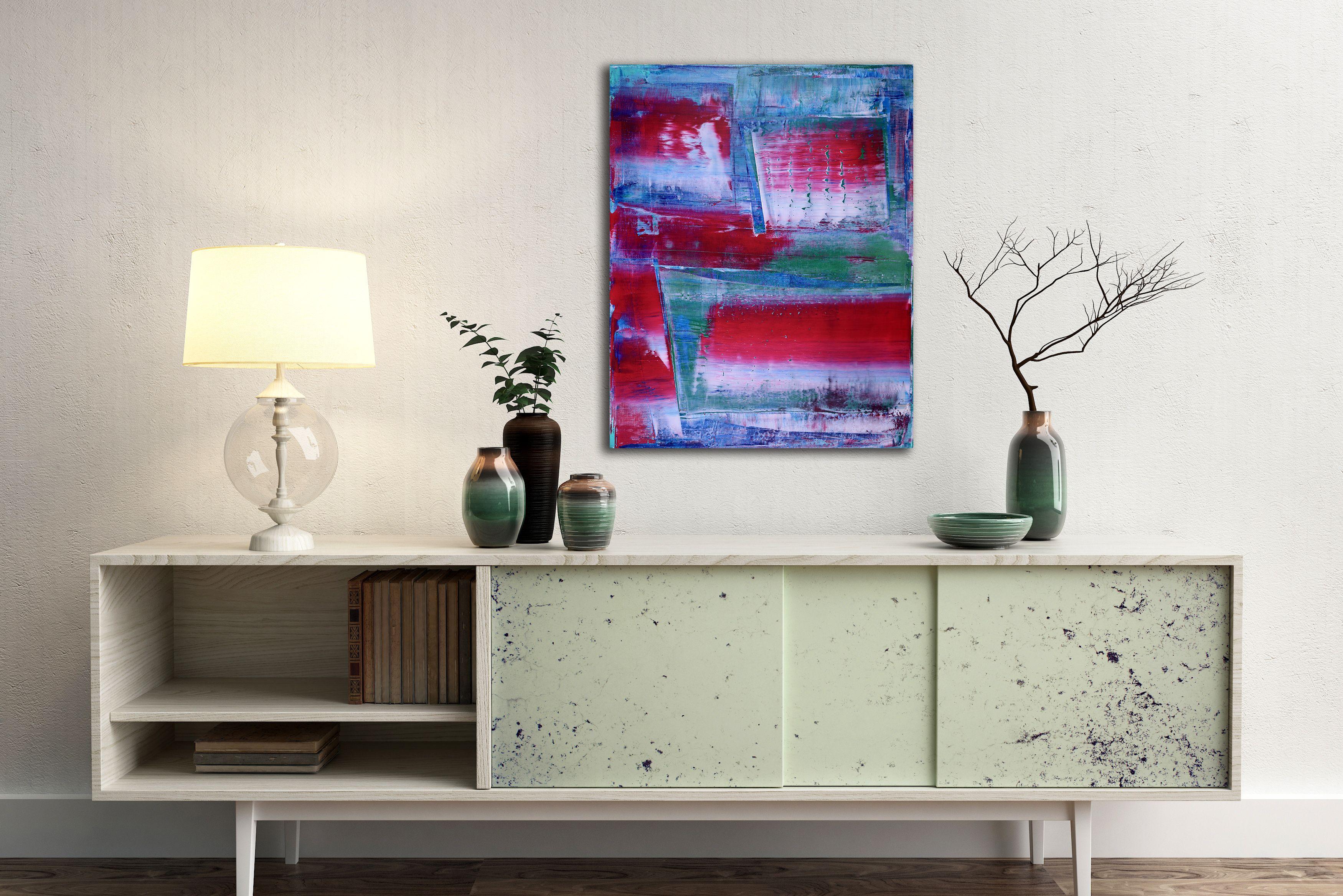 Decollo, Pittura, Acrilico su tela - Abstract Painting Viola di Nestor Toro