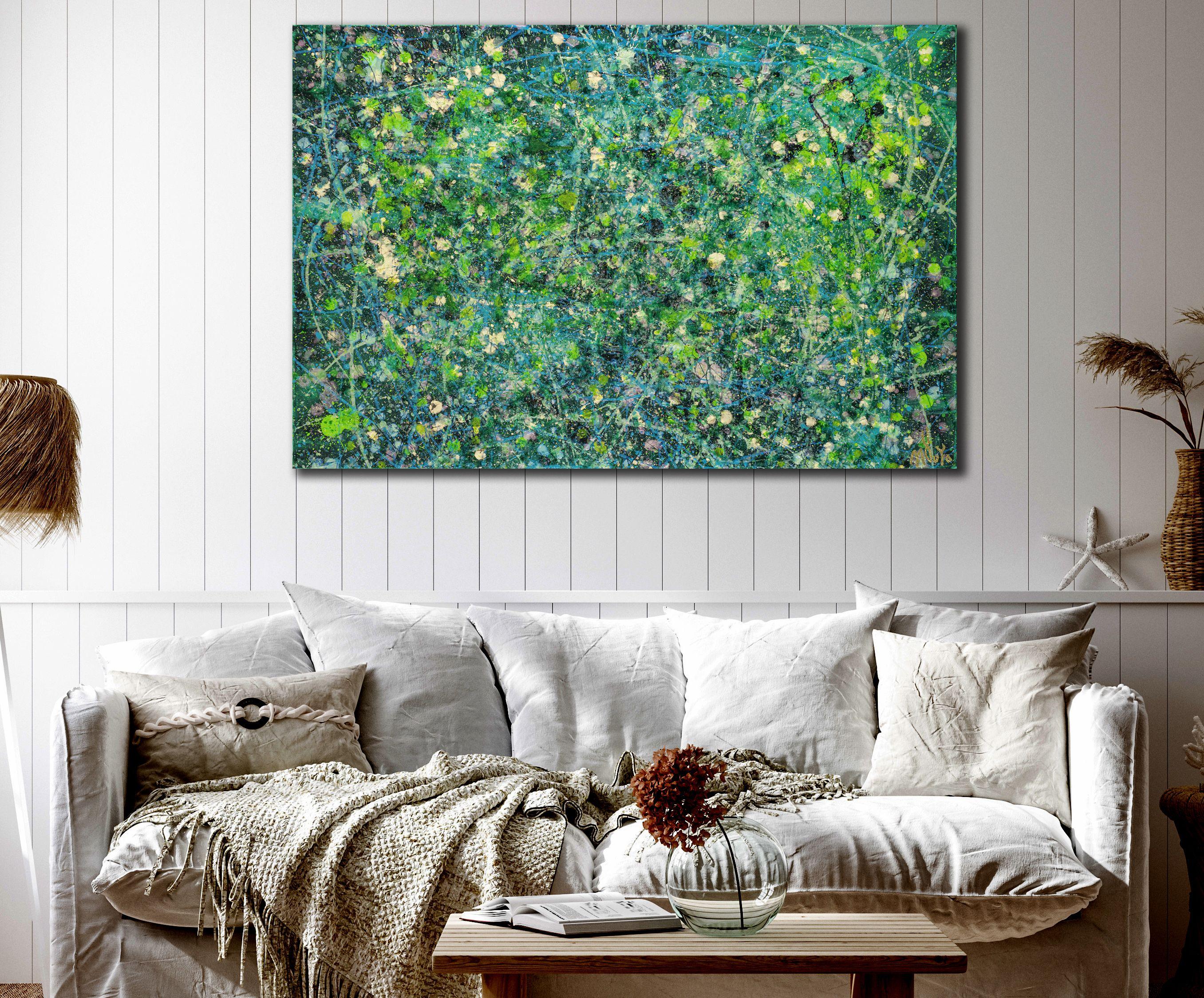 Tangled up in green 2, Painting, Acrylic on Canvas - Gray Abstract Painting by Nestor Toro