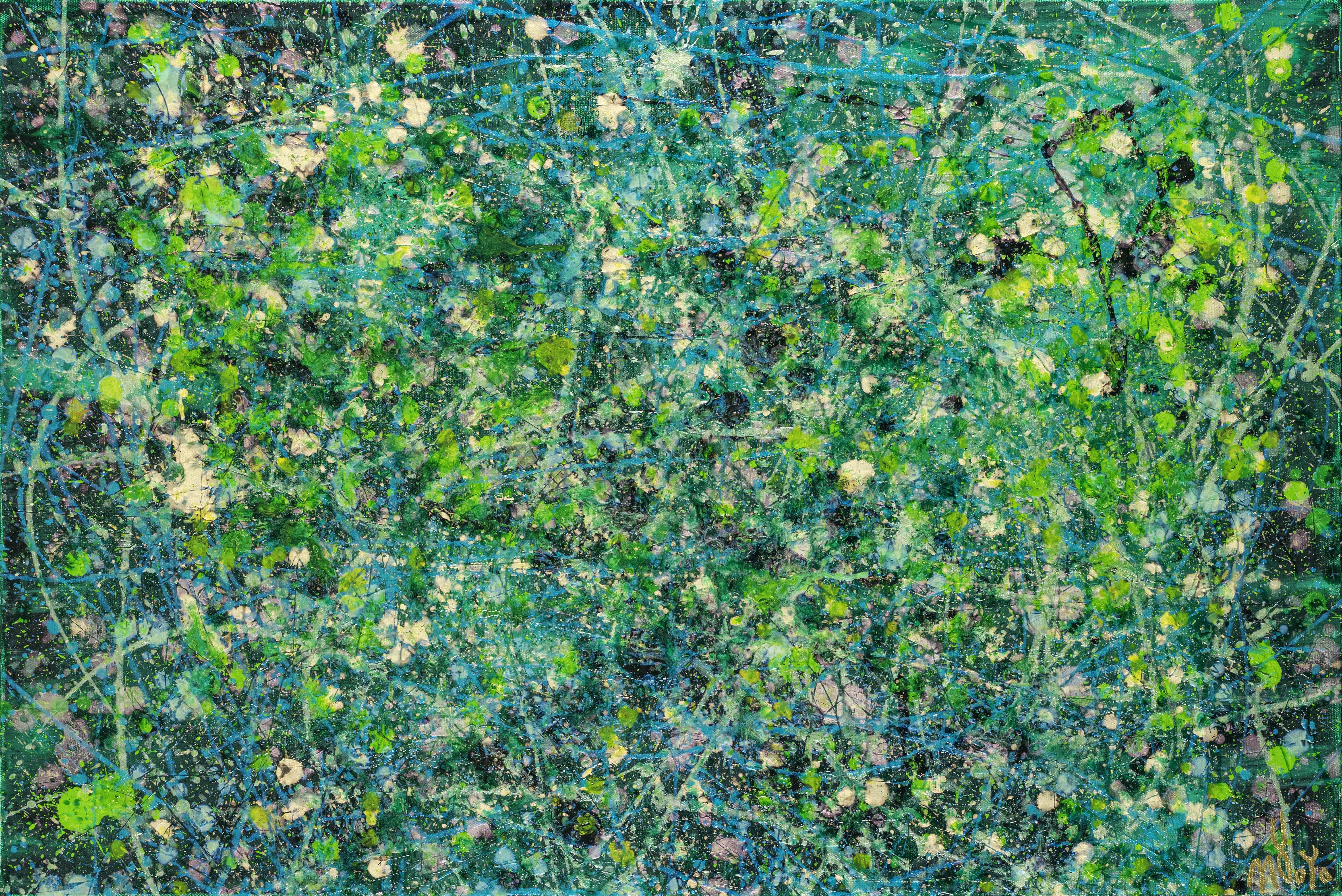 Nestor Toro Abstract Painting - Tangled up in green 2, Painting, Acrylic on Canvas