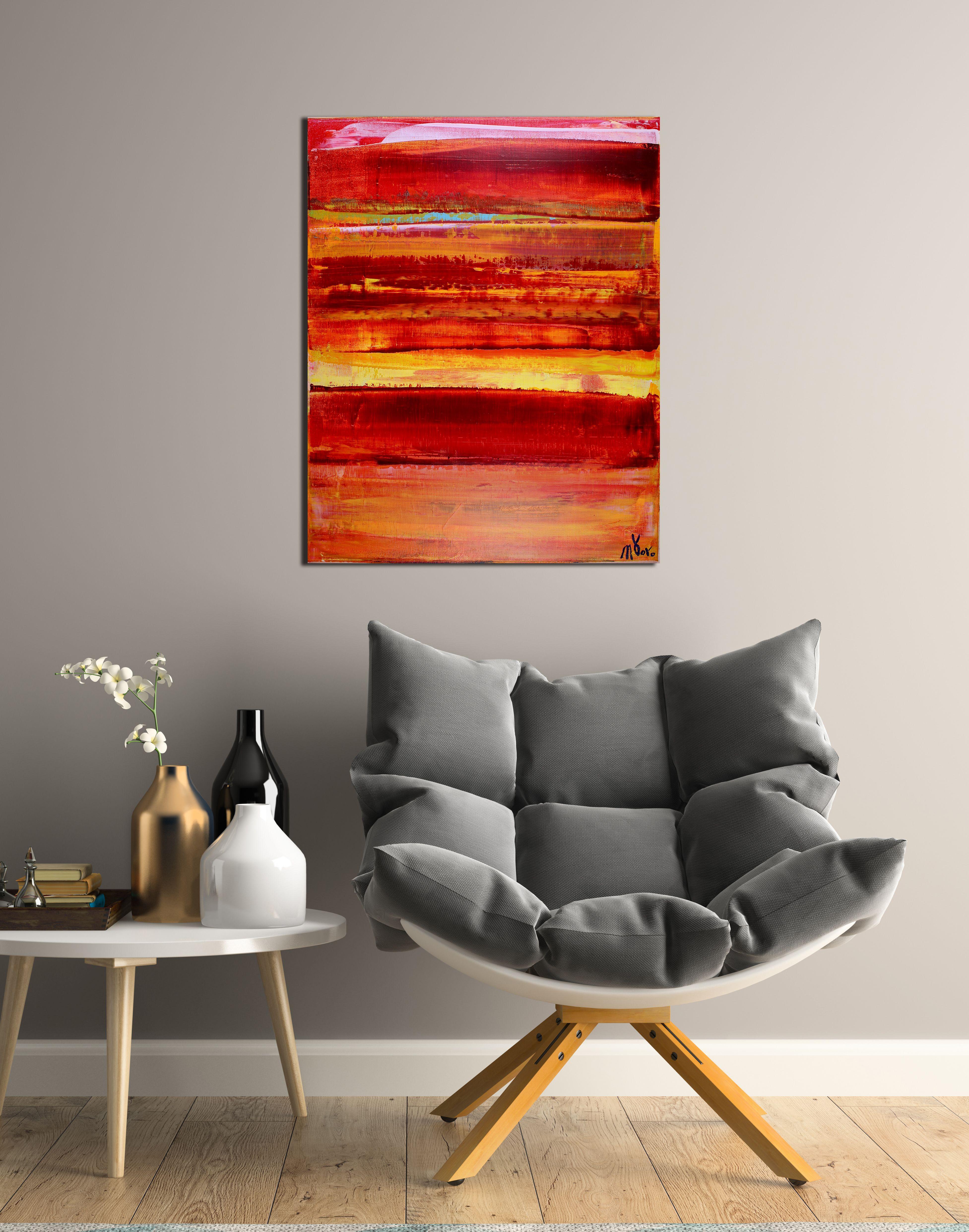 Horizon 2, Pittura, Acrilico su tela - Abstract Painting Rosso di Nestor Toro