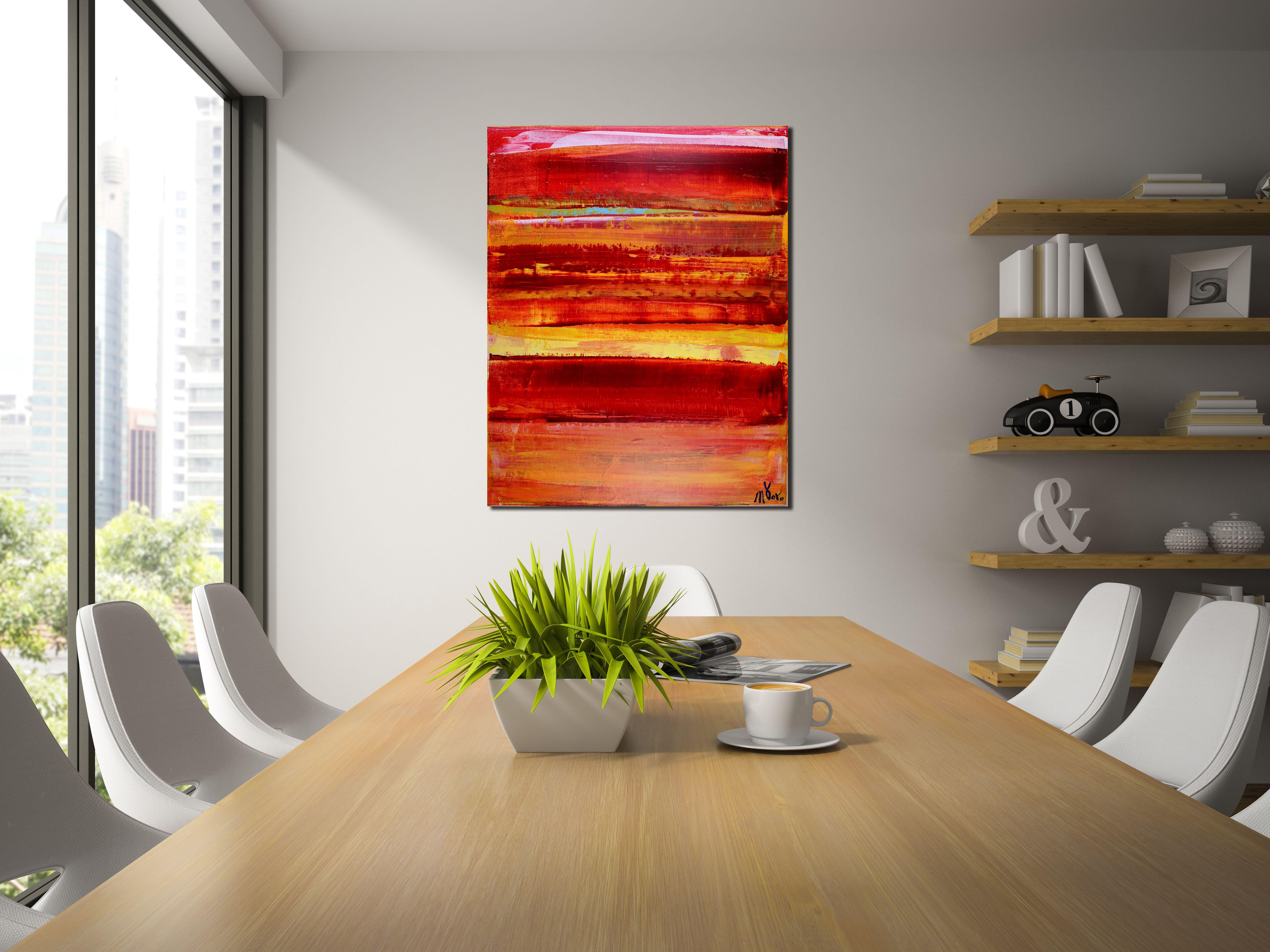 Paesaggio astratto in acrilico con colori arancioni e gialli, pittura di campo a contrasto espressivo. Texture e stratificazione con acrilici fluidi e traslucidi e medium iridescenti.    ASTRATTI ORIGINALI DI PREGIO - UNICI NEL LORO GENERE! 