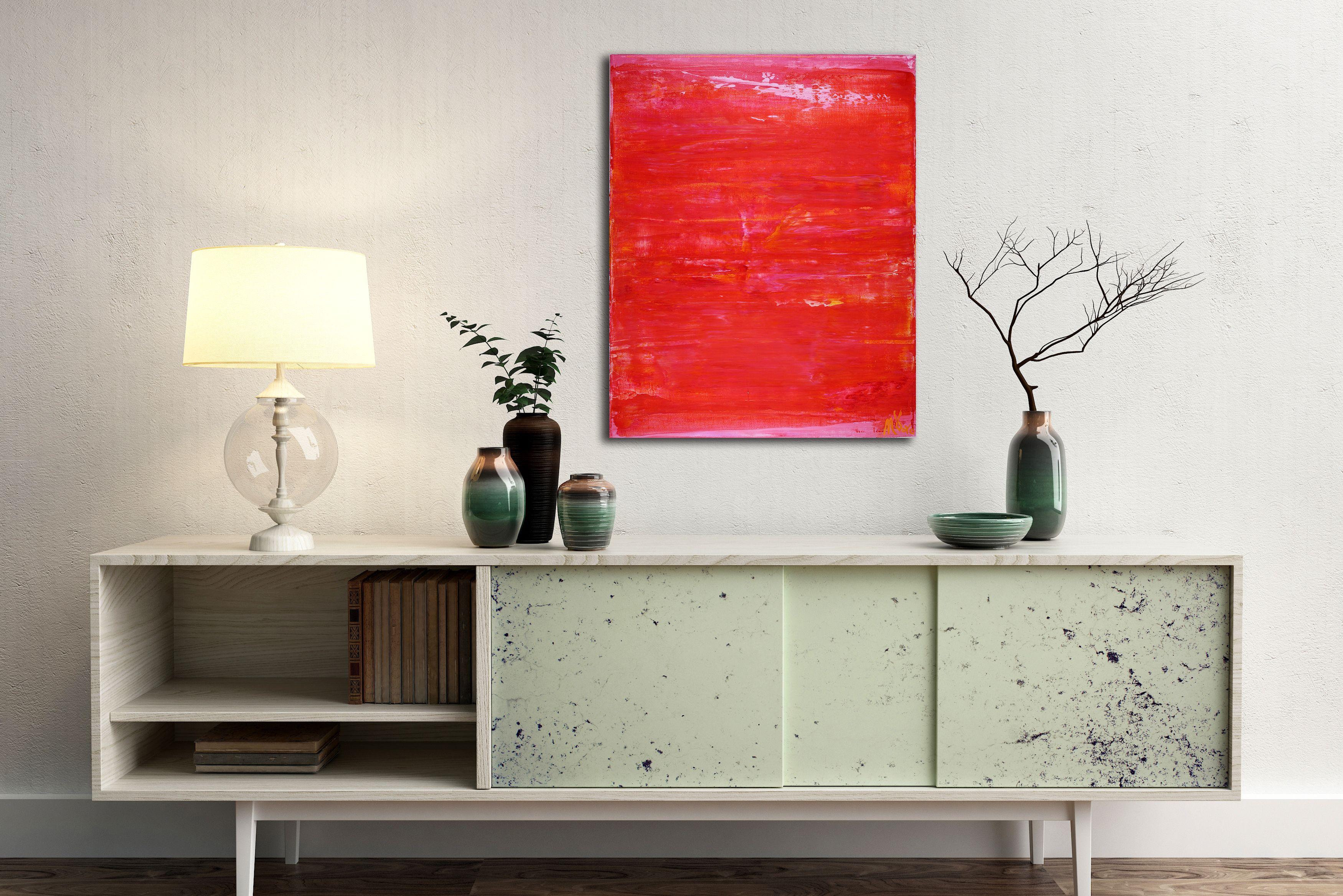 Pittura acrilica astratta di paesaggio con colori vibranti e contrastanti. Texture e stratificazione con acrilici fluidi e traslucidi e medium lucidi. Ispirato dal tramonto.    **Firmato e pronto per essere appeso con un gancio sul retro - Non è