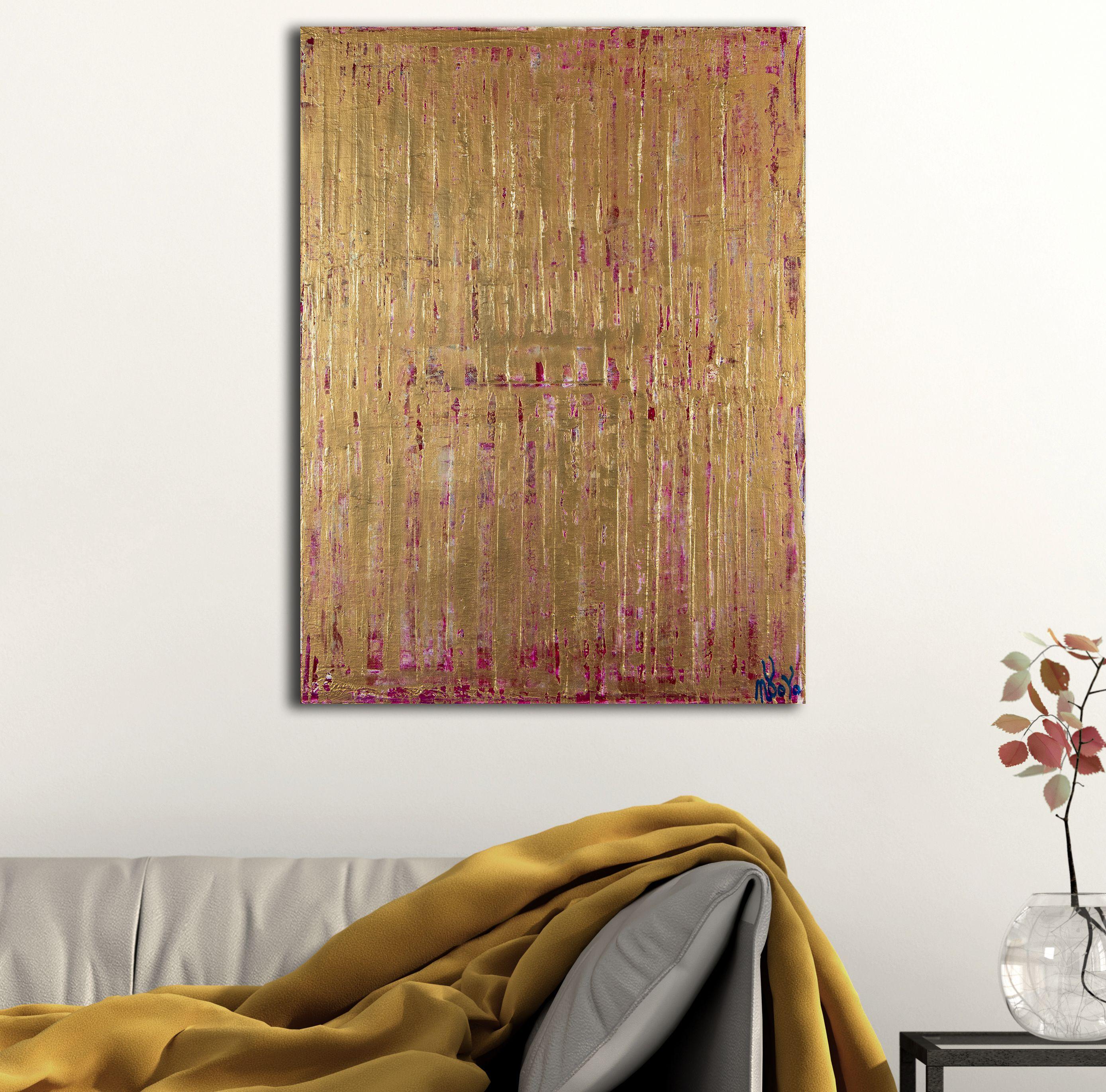 Abstract minimalist color field with gold shades and pink undertones, gloss finish. Created using palette knifes and fine textured layers. Signed in front. Ready to hang    I include a certificate of authenticity that lists the materials as well as