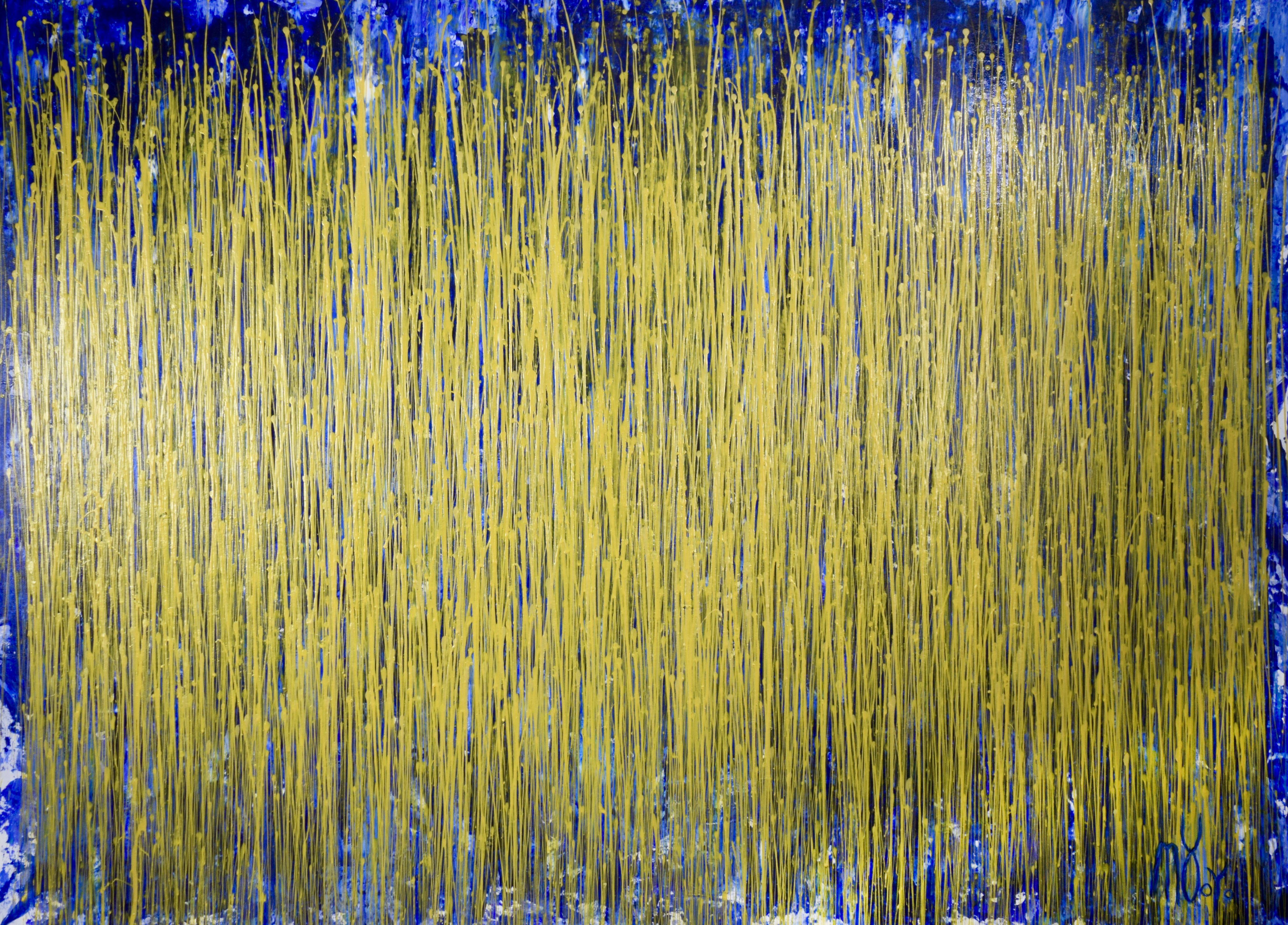 Nestor Toro Abstract Painting - Thunder silhouettes (Golden Spectra), Painting, Acrylic on Canvas