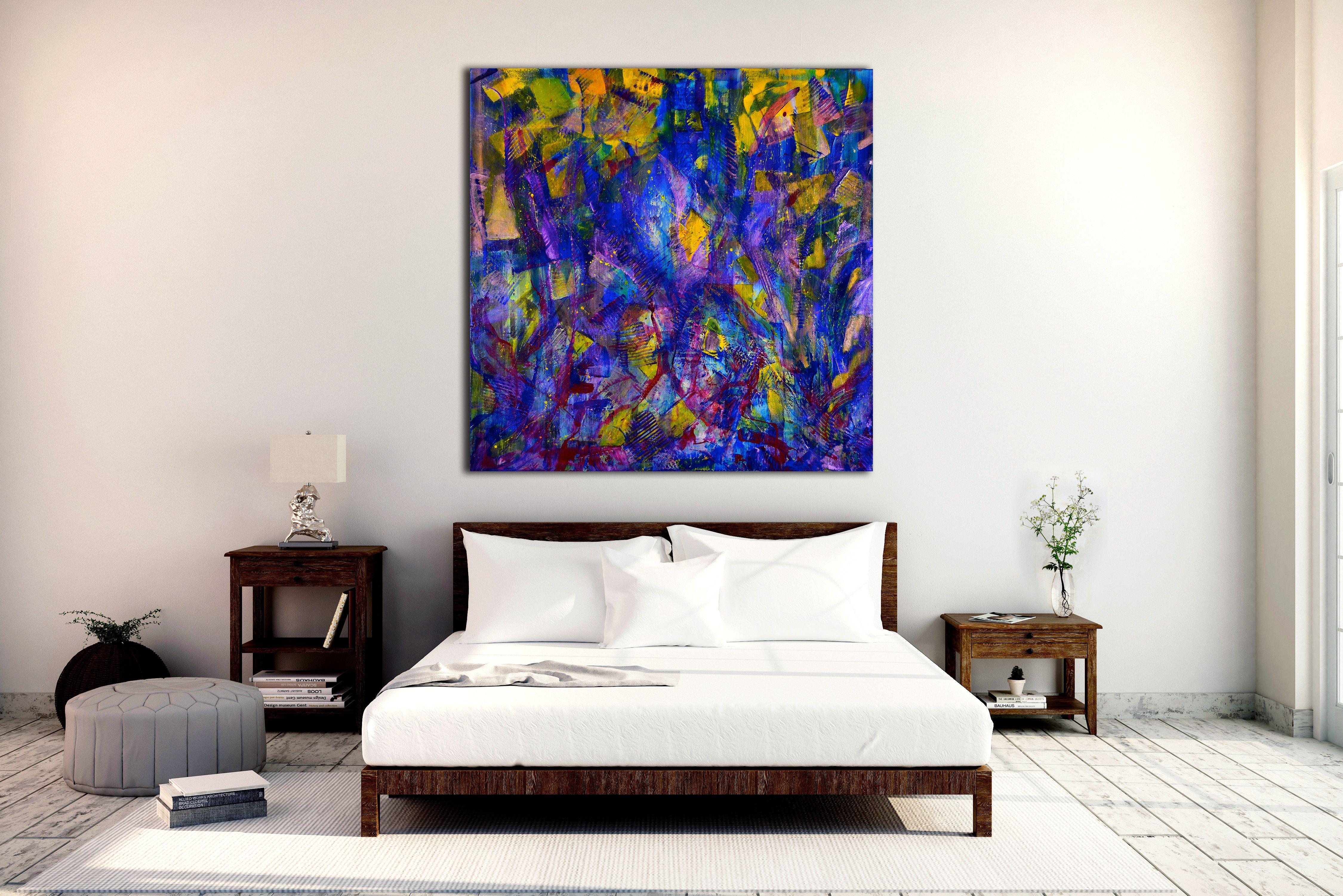 - READY TO HANG    - SIGNED CANVAS    - SIGNED CERTIFICATE OF AUTHENTICITY    - BOLD STATEMENT PIECE    Detailed brush strokes combines with gestural and organic shapes. Iridescent mediums were apply creating a vibrant piece with an electric feel.