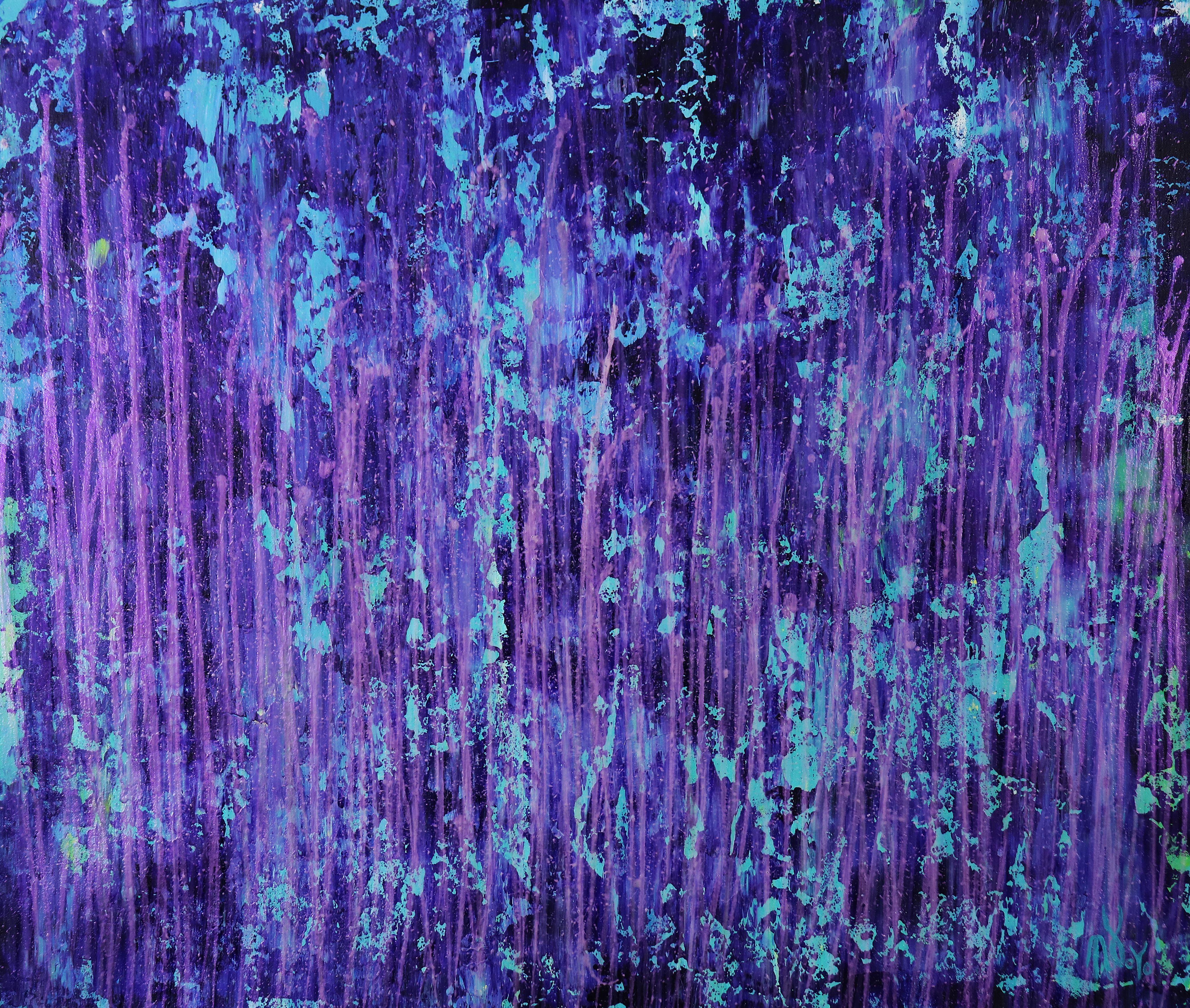 Nestor Toro Abstract Painting – Torrential purple storm (Ein näherer Blick), Gemälde, Acryl auf Leinwand