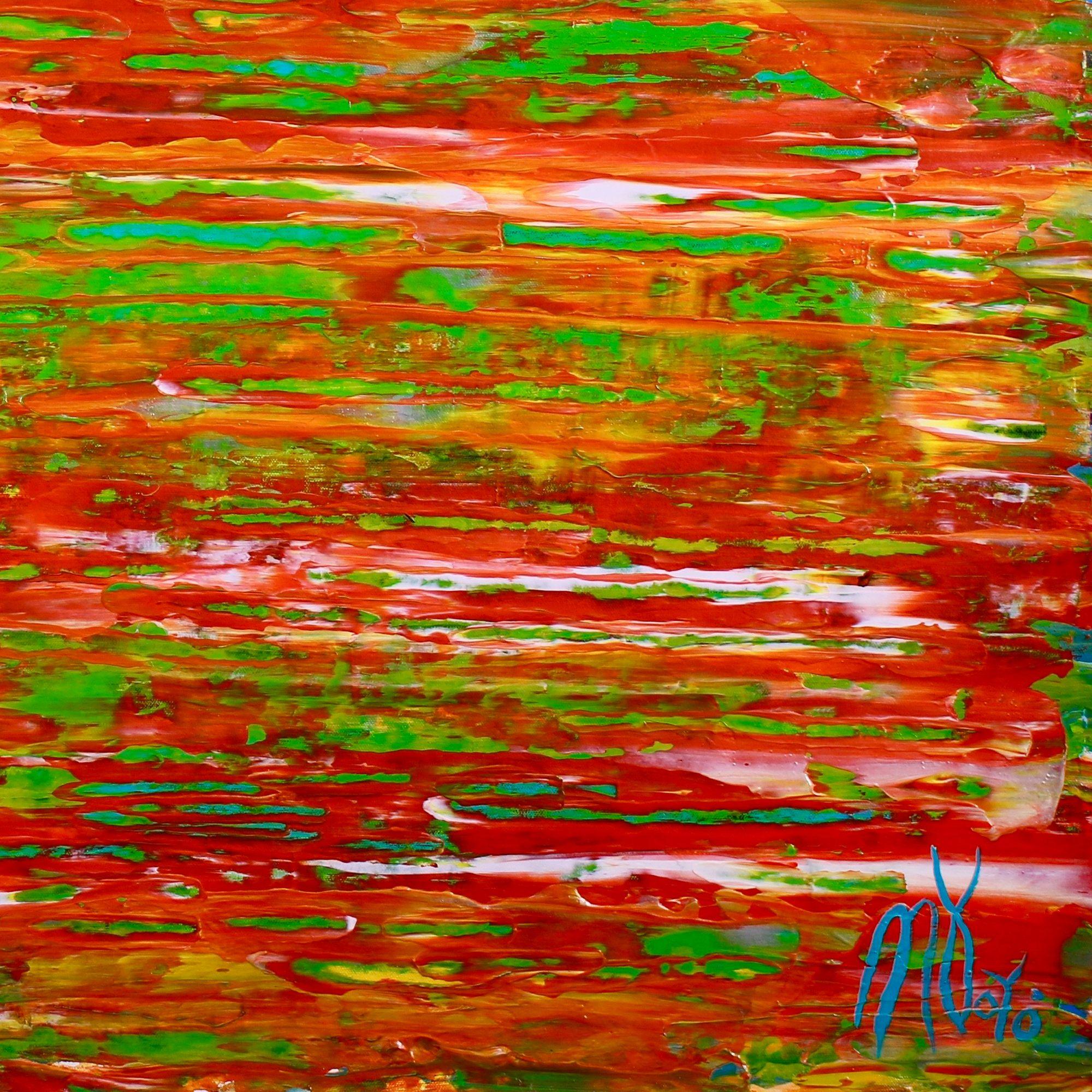 Bold color combination abstract expressionistic artwork, many shades of orange, yellow, green and some teal and silver. signed.    ORIGINAL FINE ABSTRACTS - ONE OF A KIND!  I only make original works. Each is a one of a kind so you will have the