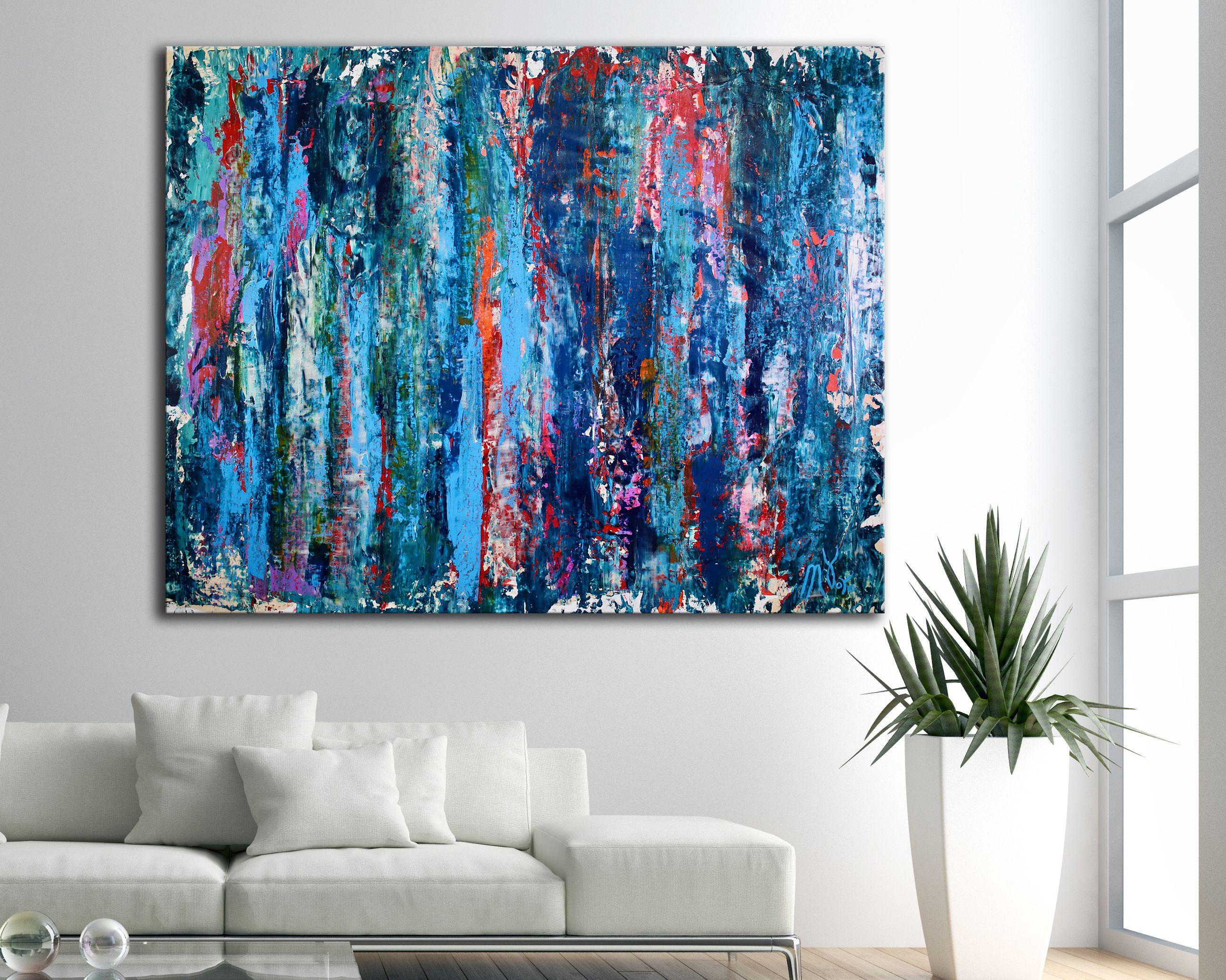 Tempesta notturna, Pittura, Acrilico su tela - Abstract Painting Blu di Nestor Toro